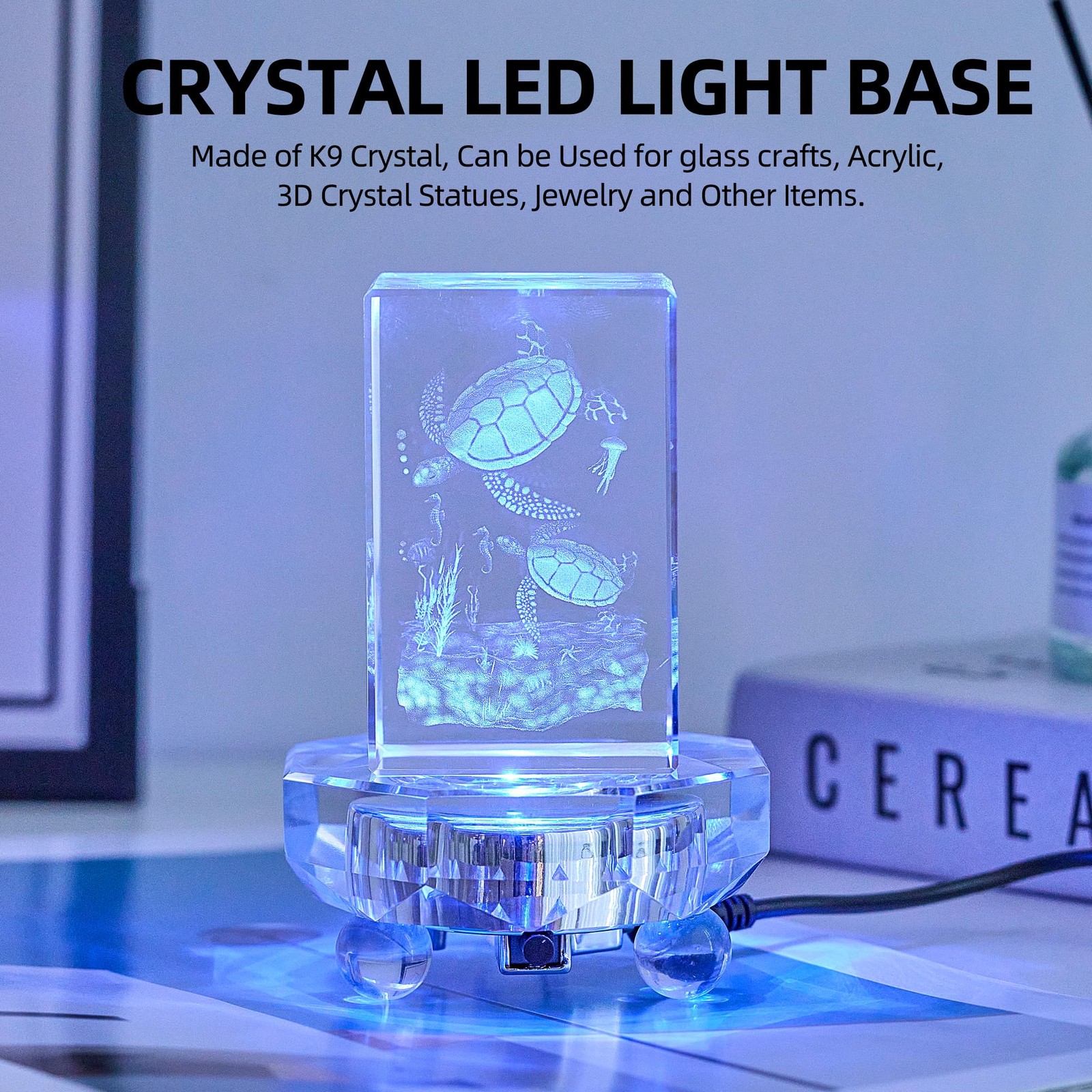 LED Lighted Display Stand for 3D Crystal Art – 7 Color Modes, Octagonal