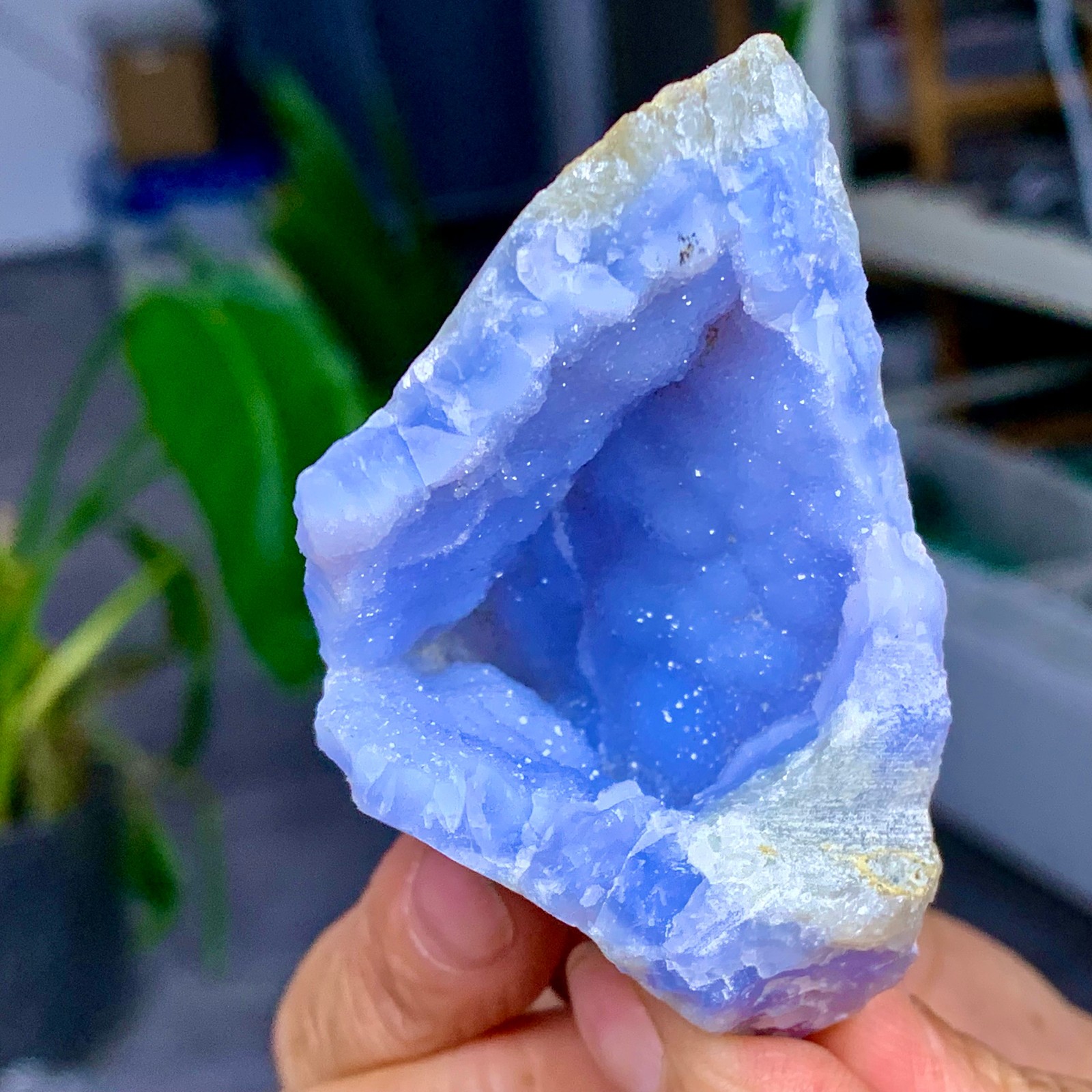 100G Natural Blue striped agate geode Crystal Mineral Specimens healing A963