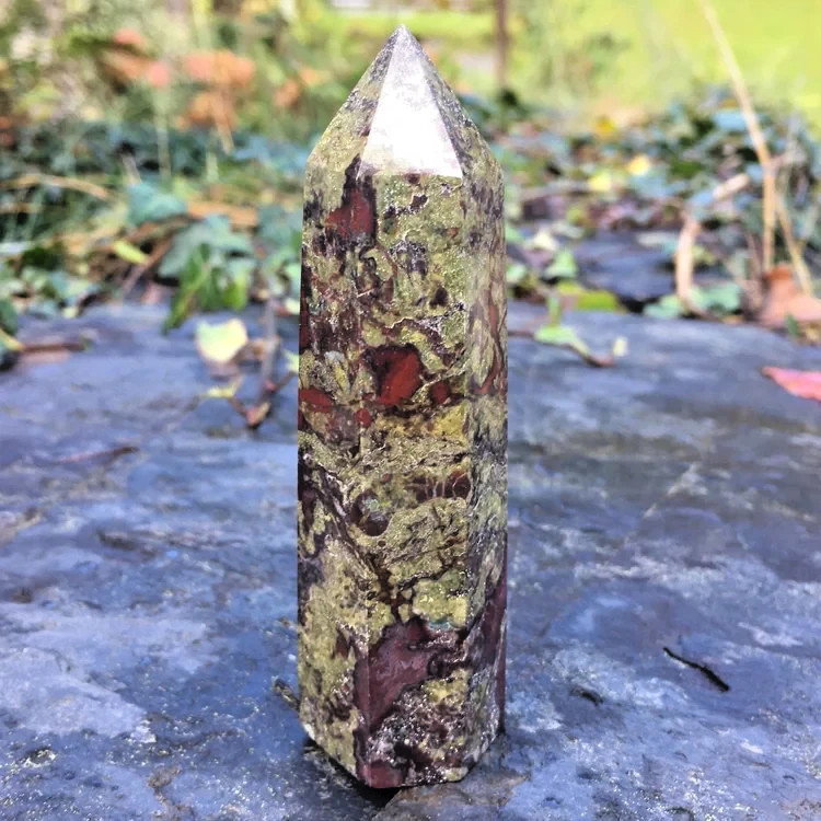 Natural Dragon Bloodstone Crystal Tower Reiki Energy Healing Wand Obelisk Decor