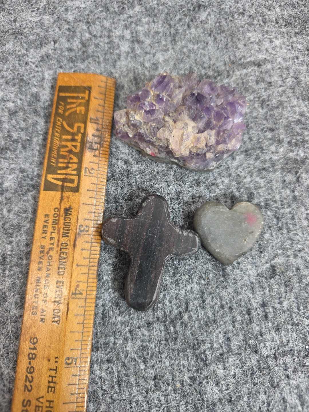 Amethyst Crystal Cluster Lot w Obsidian Cross & Gray Heart Carved Stones