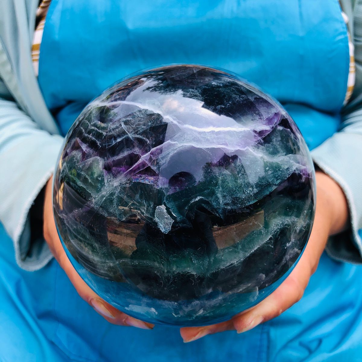 5.69LB Natural rainbow fluorite sphere quartz crystal polished ball healing