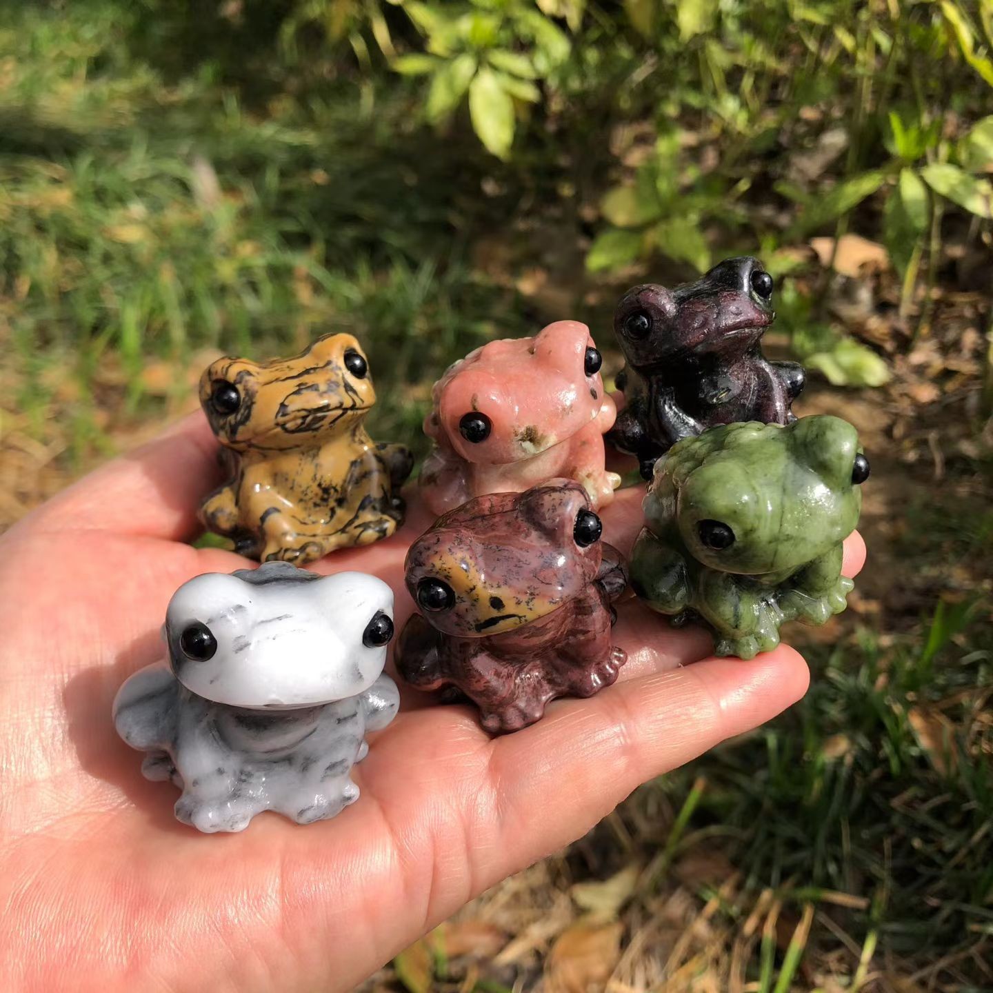 5pc Natural Mixed Quartz hand Carved Crystal Frog skull reiki healing gift Decor