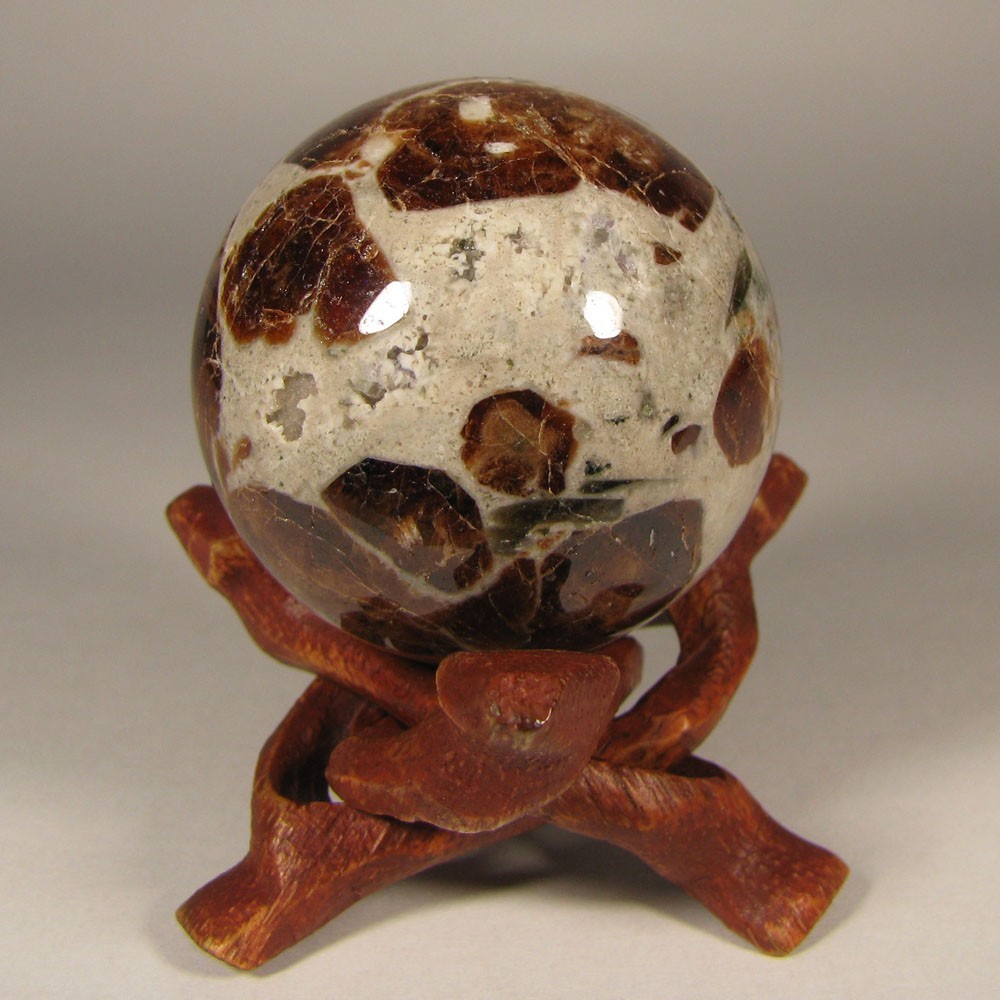 40mm Red GARNET in WOLLASTONITE Crystal Polished Sphere Ball w/ Stand – Namibia