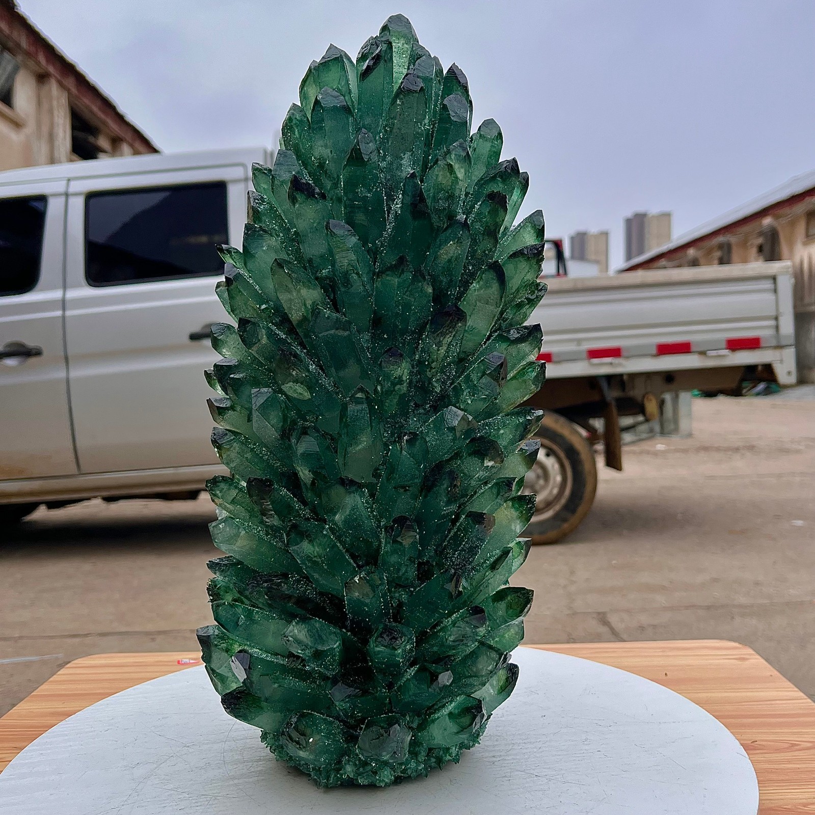 24.86LB Green crystal cluster column sample crystal flower home decor
