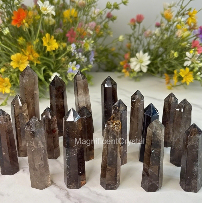 1lb Wholesale Natural Smoky Quartz Tower Point Energy Crystal Decor Art Displays