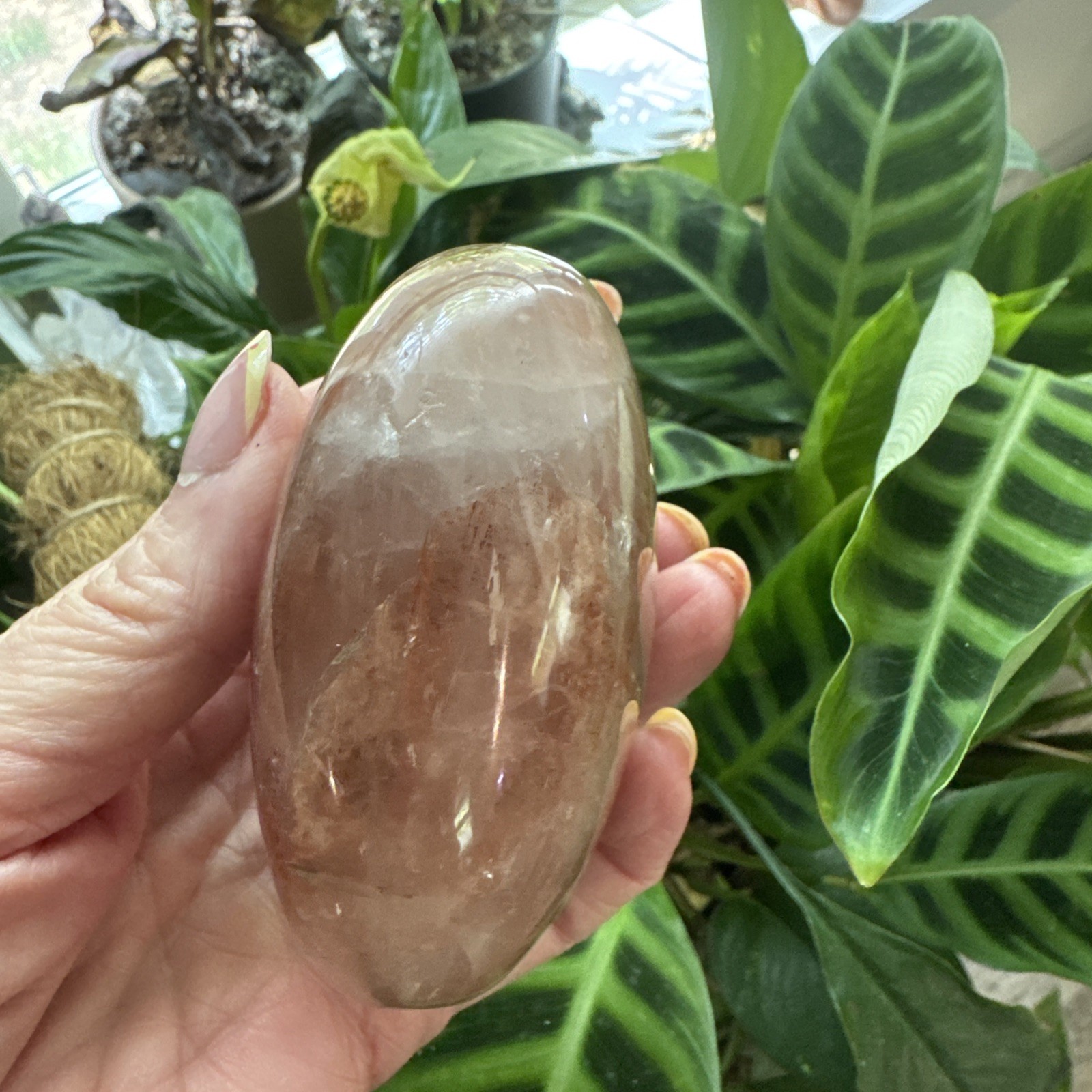 Large Polished Fire Quartz Palmstone 350 Grams 3.75”