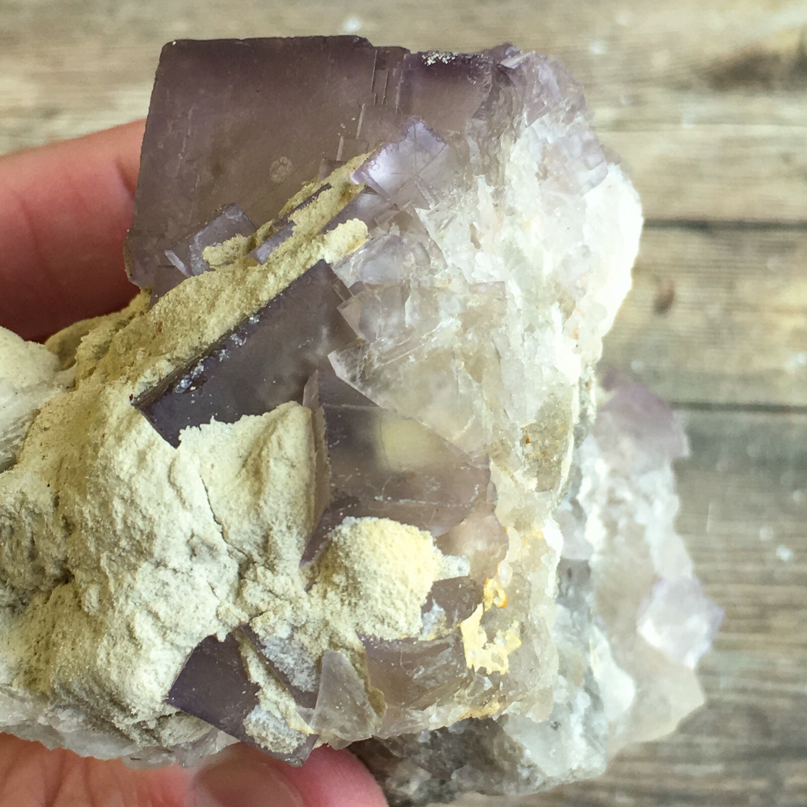 Purple (Lilac) Fluorite Crystal Cluster w/ Baryte: 3.8″ Long; 13.9 oz (394 g);