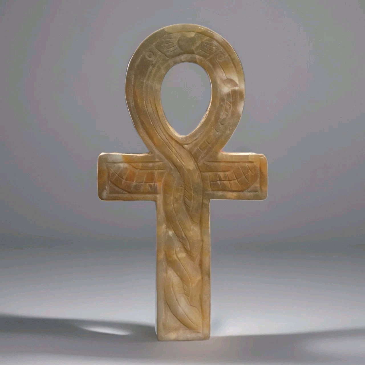 Natural Polished Onyx Hand Carved Cross Ankh 142 grams – 5.5″ Tall – USA