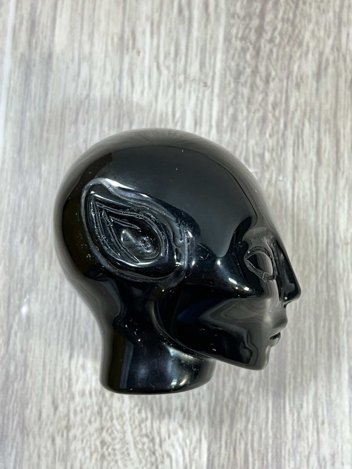 2″ Black Obsidian Alien Head Carving-Polished Crystal Figurine-ET Collectible
