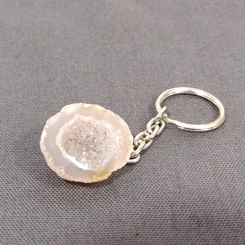Quartz Crystal Geode Key Ring / Keychain 3.75″ ~ Natural Agate, Brazilian Stone