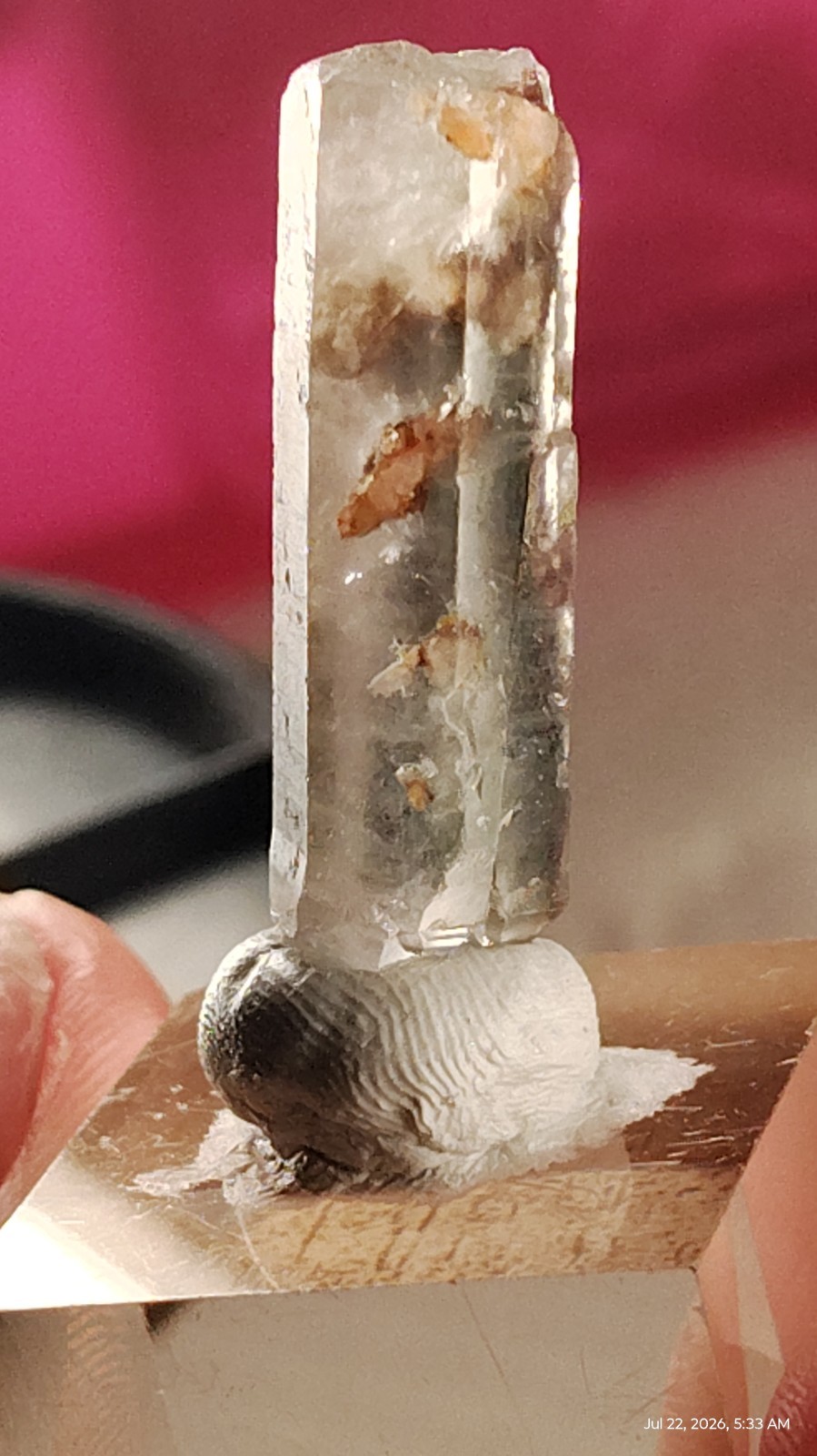 30mm Scenic Quartz Point Red Hematite, Epidote Inclusions, 360 Display ,Meigu