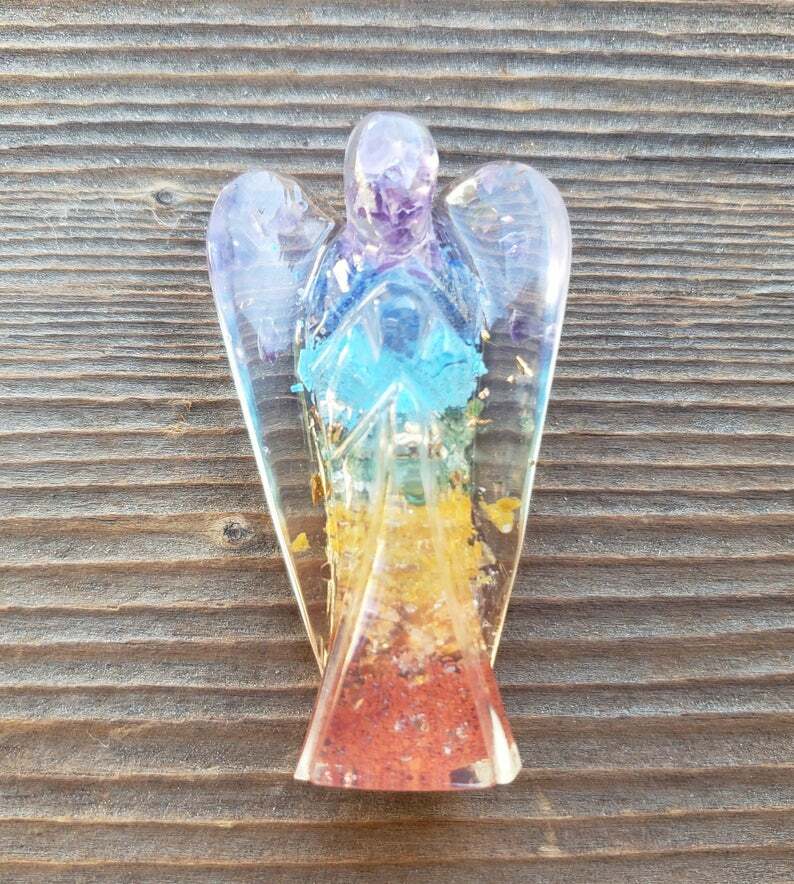 2 INCH 7 CHAKRA LAYERED ORGONE GEMSTONE ANGEL ORGONITE