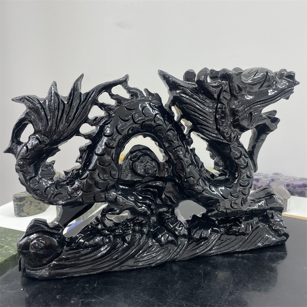 8.2LB 11.2″Natural Black Obsidian Dragon Crystal Healing Decor Ornament Reiki