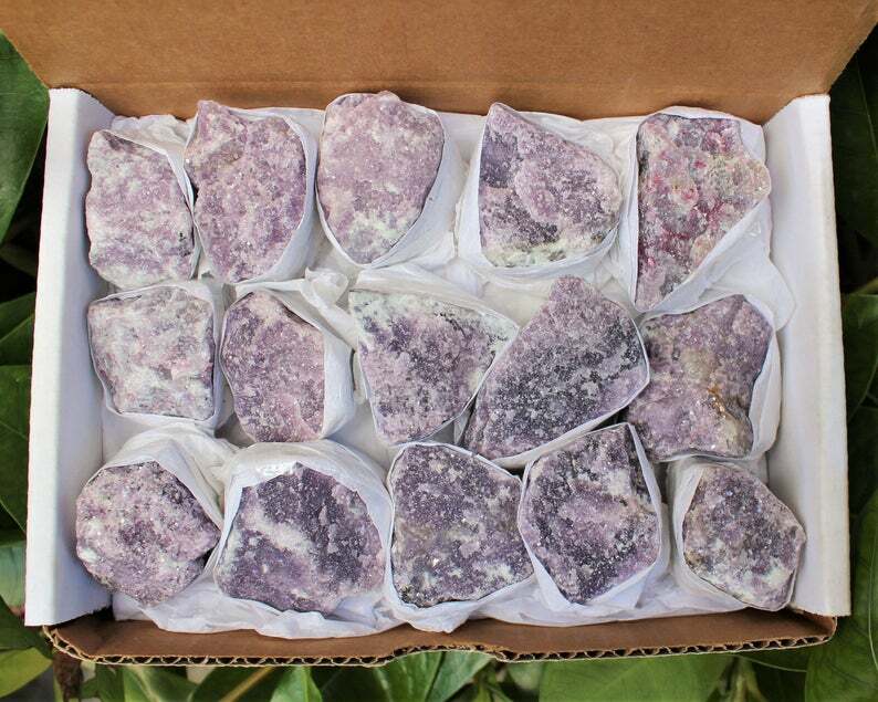Lepidolite Premium Rough Specimen Box: 10 or 15 Piece “AAA” Grade Lepidolite