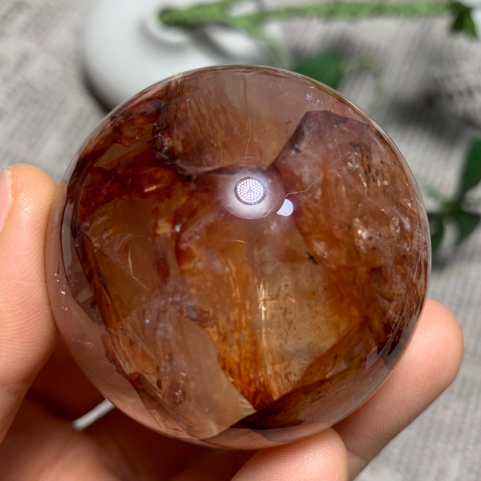 216G Natural Red Gum Flower Ball Crystal Sphere Specimen Energy Healing Reiki