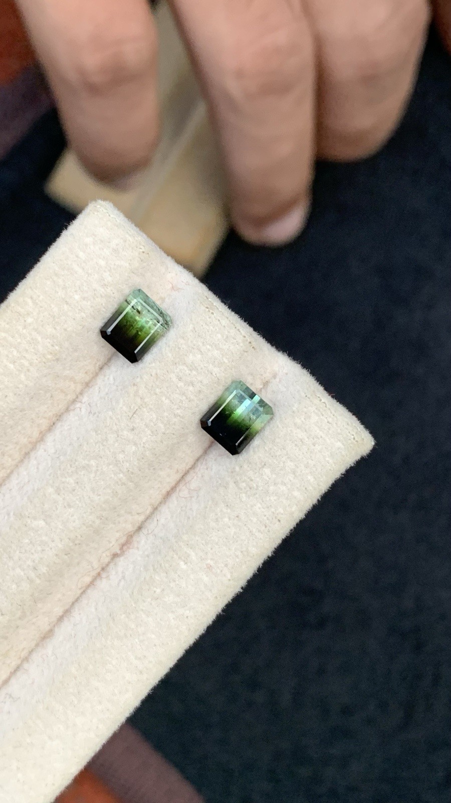 1.90ct natural black & green bi colors faceted tourmaline pair 6mm