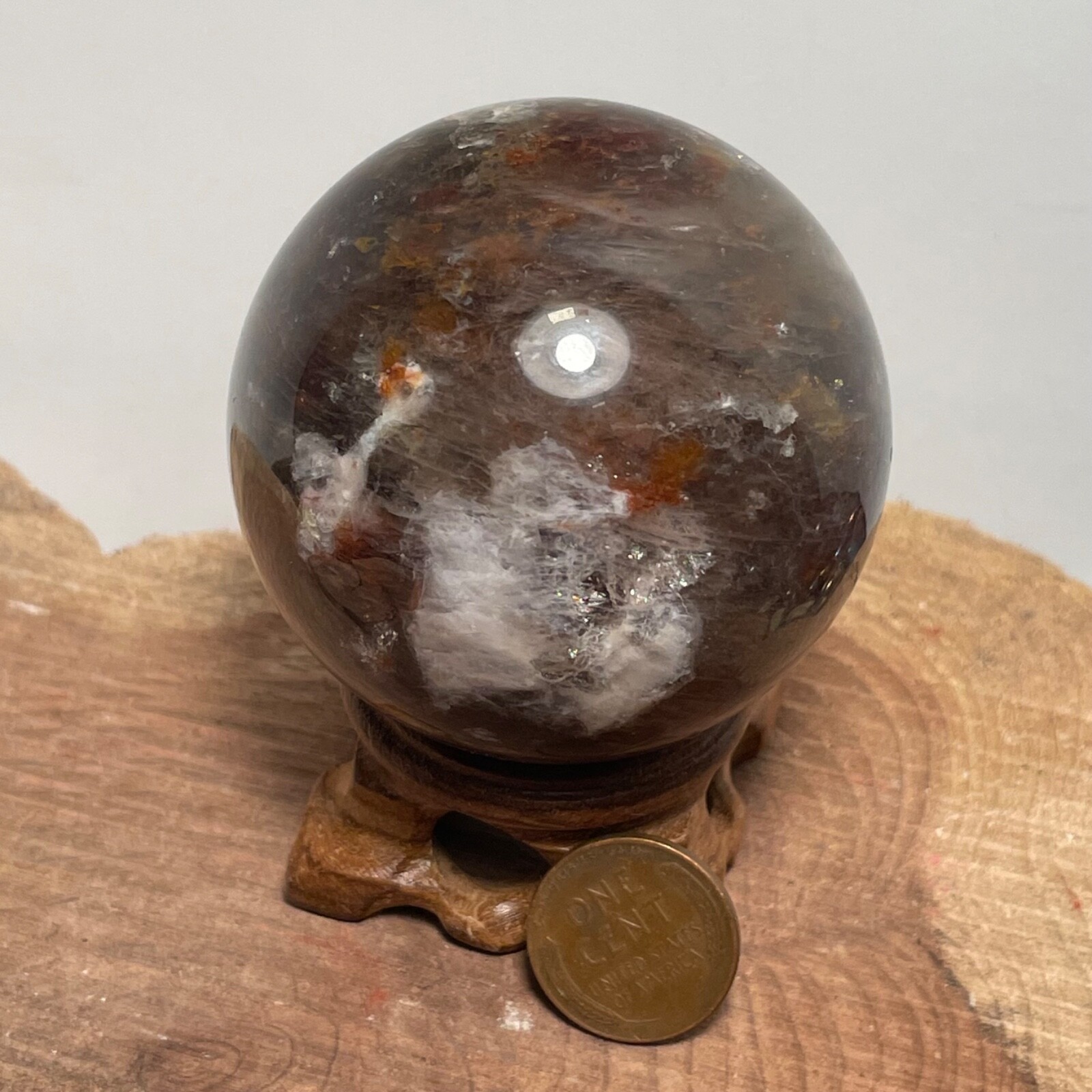 **No Stand** Quartz Sphere Rainbows Garden Hematoid Smoky 240 Grams