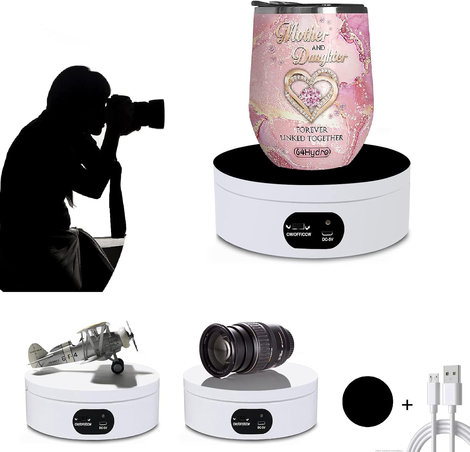 Rotating Display Stand, 360 Degree Motorized Tumbler Display Turner Photography