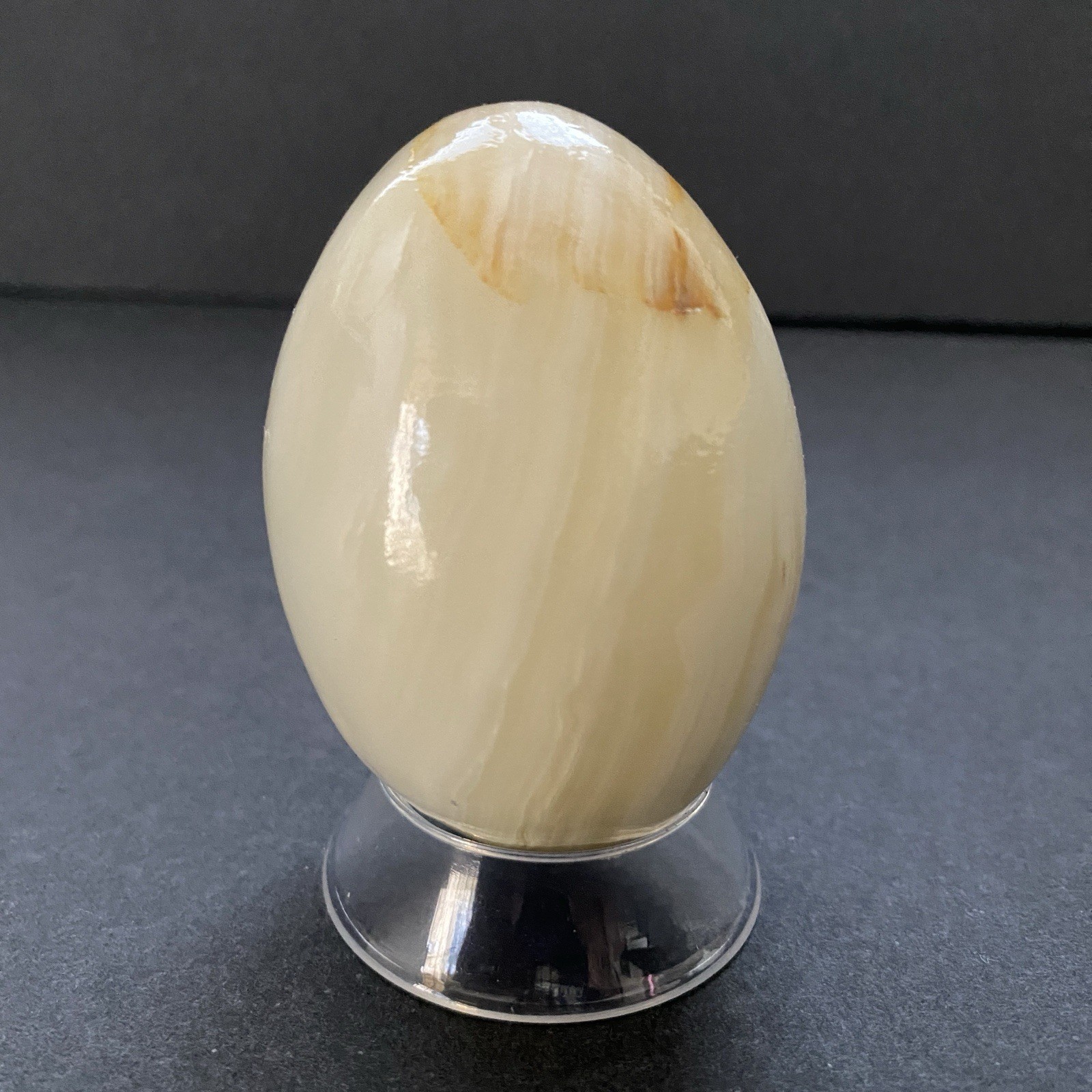 Natural Onyx Stone Egg With Stand Hand Polished Banded Agate Calcite Crystal