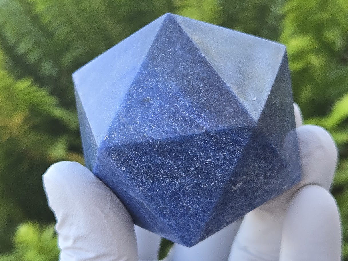 Blue Aventurine Carved Geometric Icosahedron, Large (46mm to 60mm) Decorative