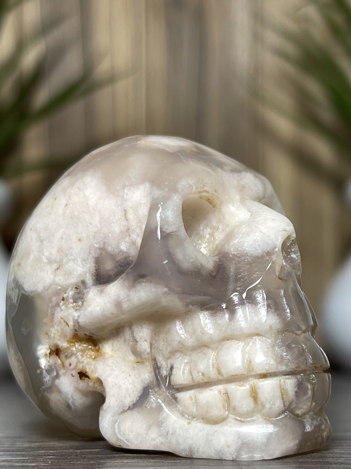 FLOWER AGATE SKULL – Mineral Blosssom Carving Chakra Crystal Statue Witch Decor