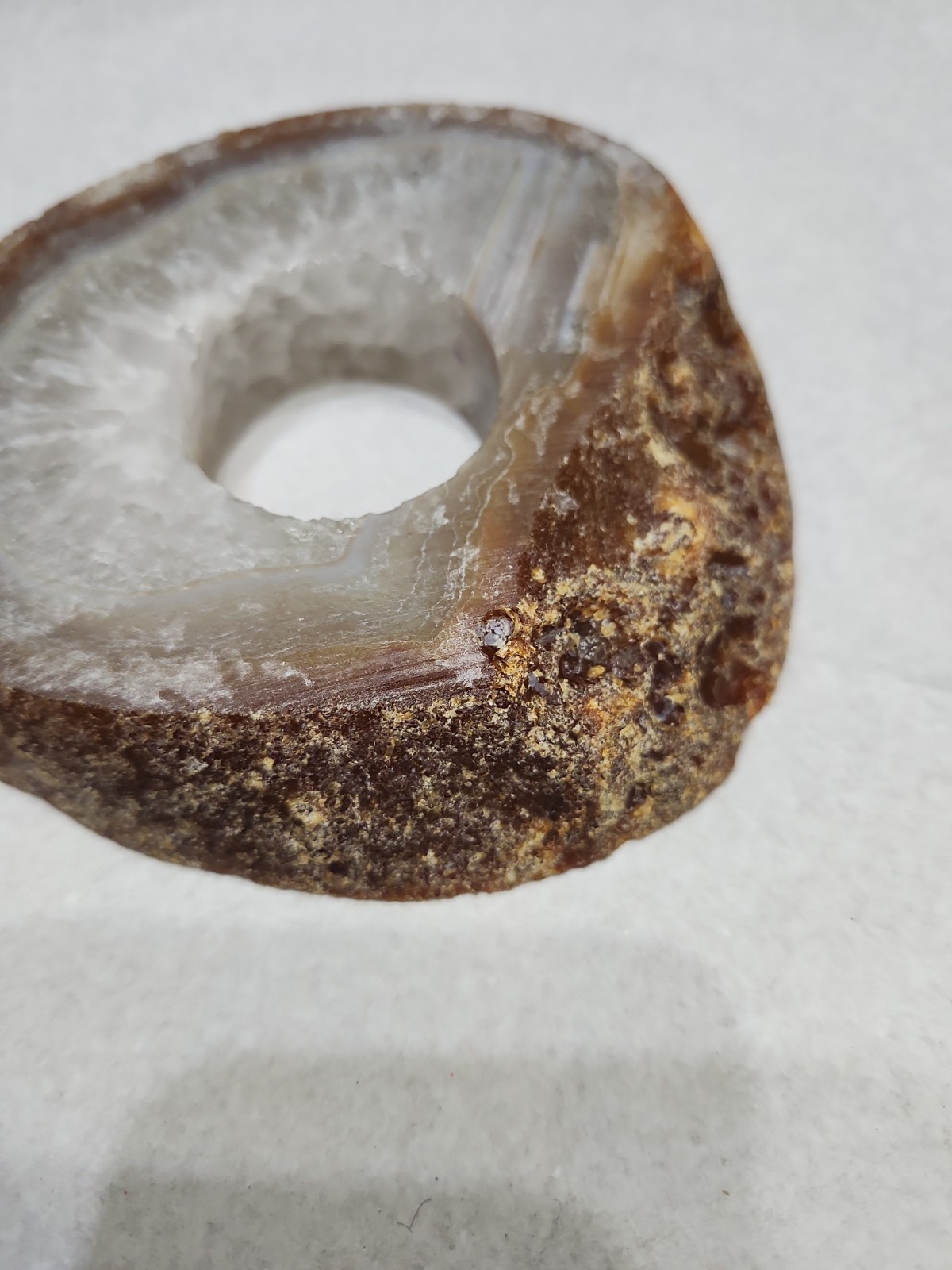 Polished Agate Geode Thick Slice 1.5 Inch Drilled Hole Brown And Clear 5×1 Inch