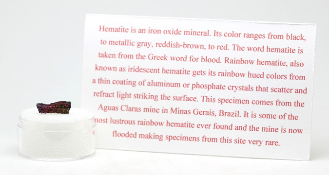 Rainbow Hematite Specimen Iridescent Mineral Minas Gerais, BRAZIL ID Card & Case