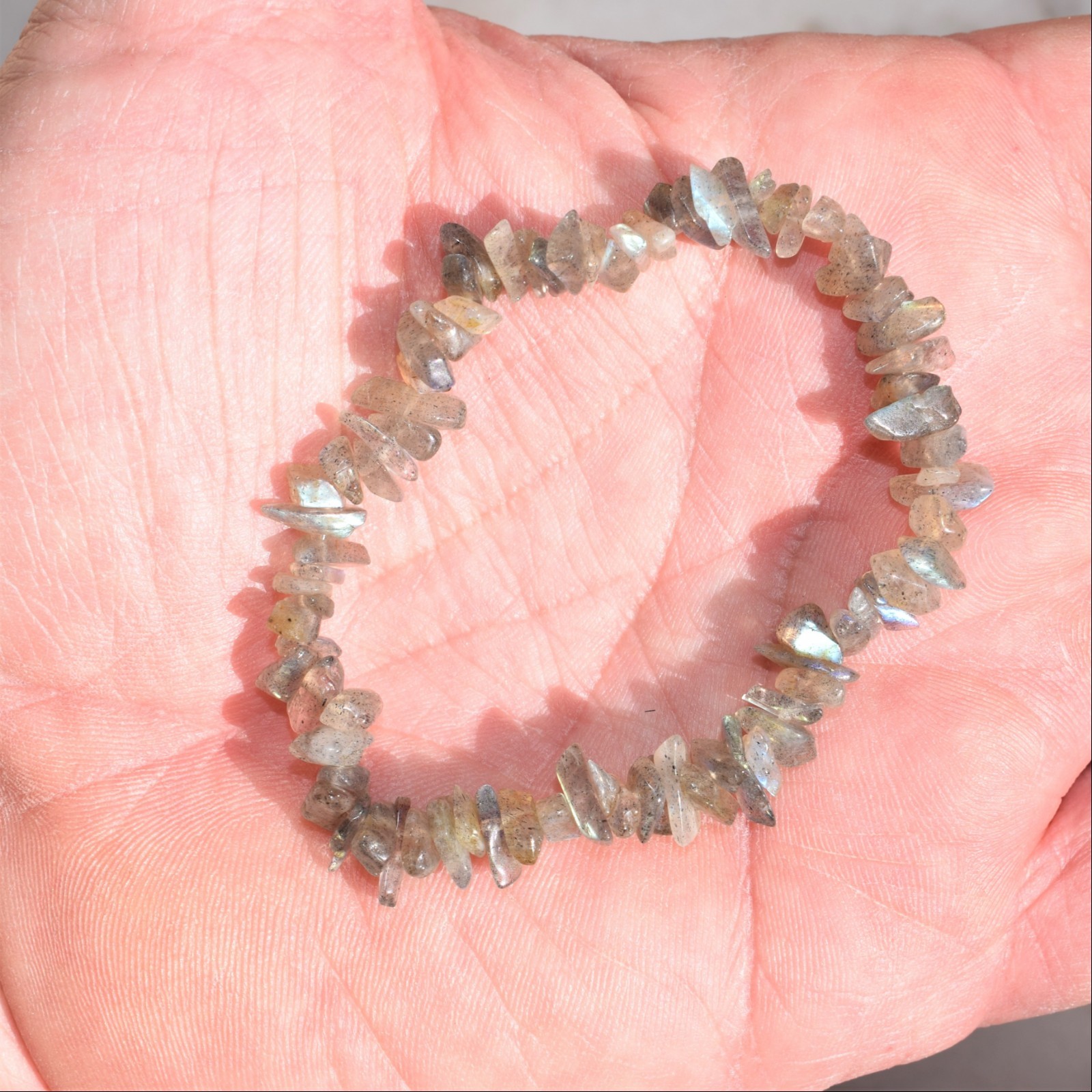 Premium CHARGED Labradorite Crystal Chip Stretchy Bracelet + Selenite Heart