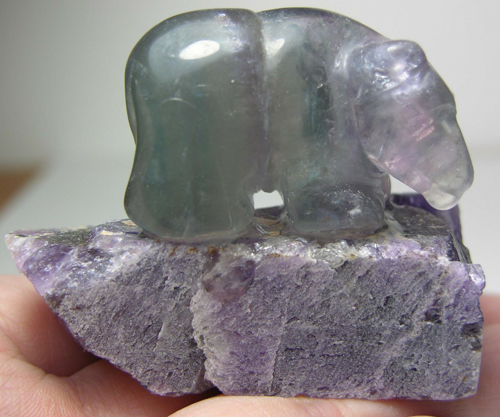 #10 Natural 55.00mm MultiColor Fluorite Bear Carving On Fluorite Rock 2 3/16 in