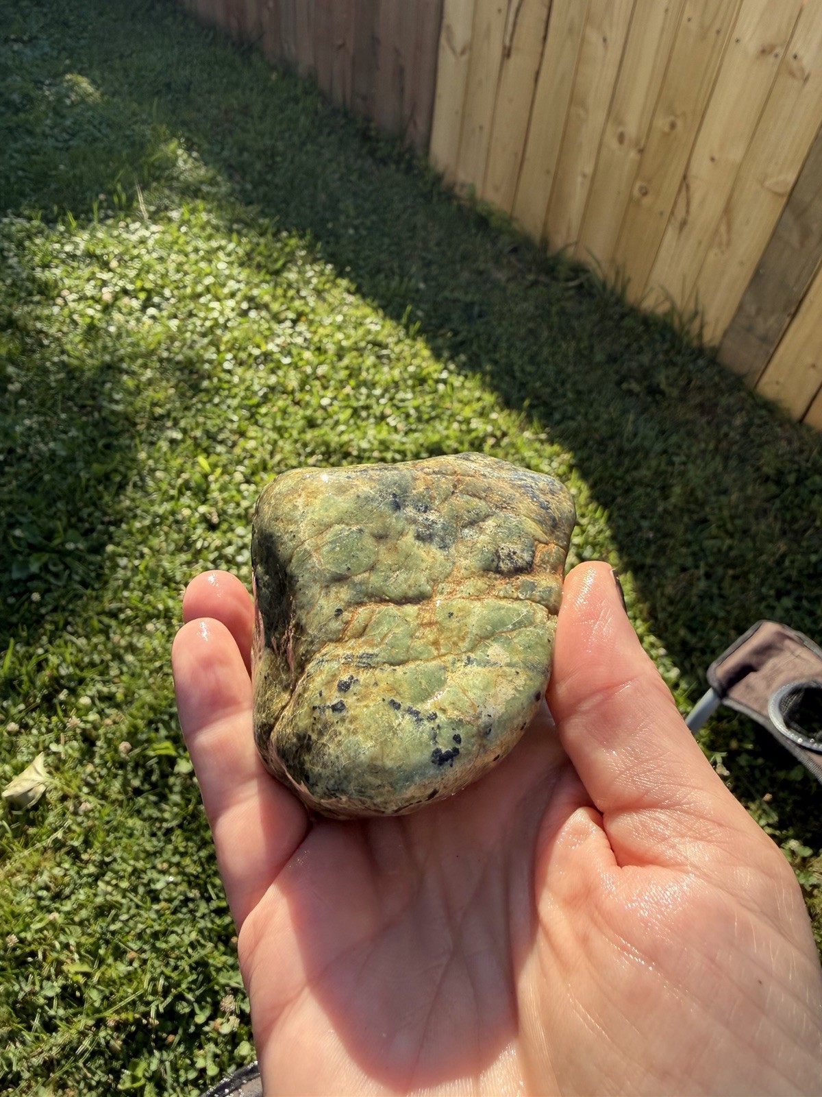 Natural Green Stone with Black Inclusions & Iron Veins |13.7 oz Display Specimen