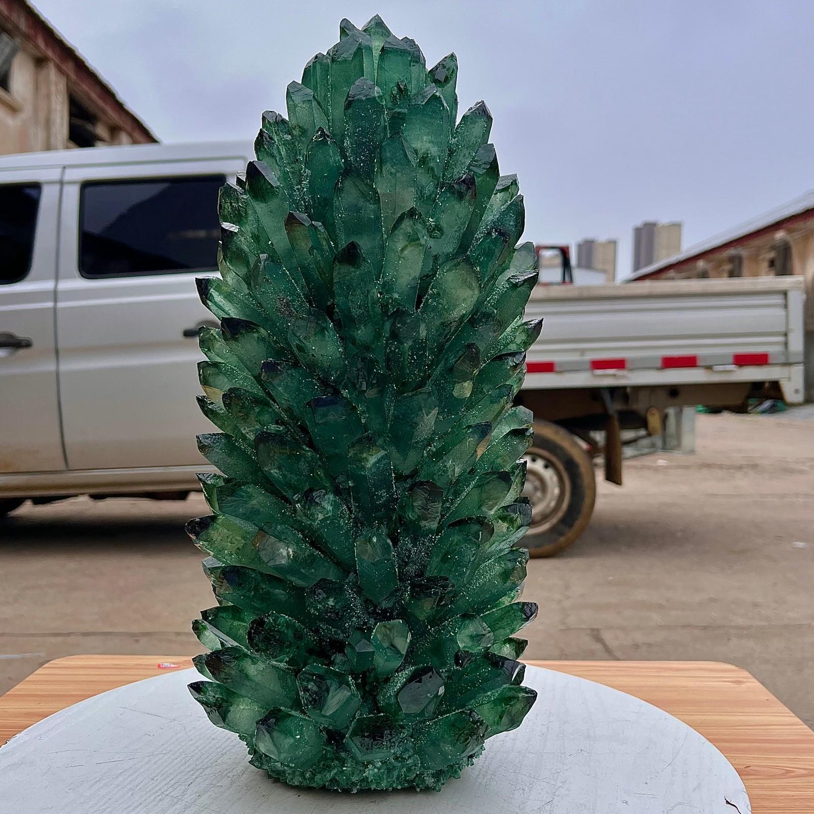 24.86LB Green crystal cluster column sample crystal flower home decor