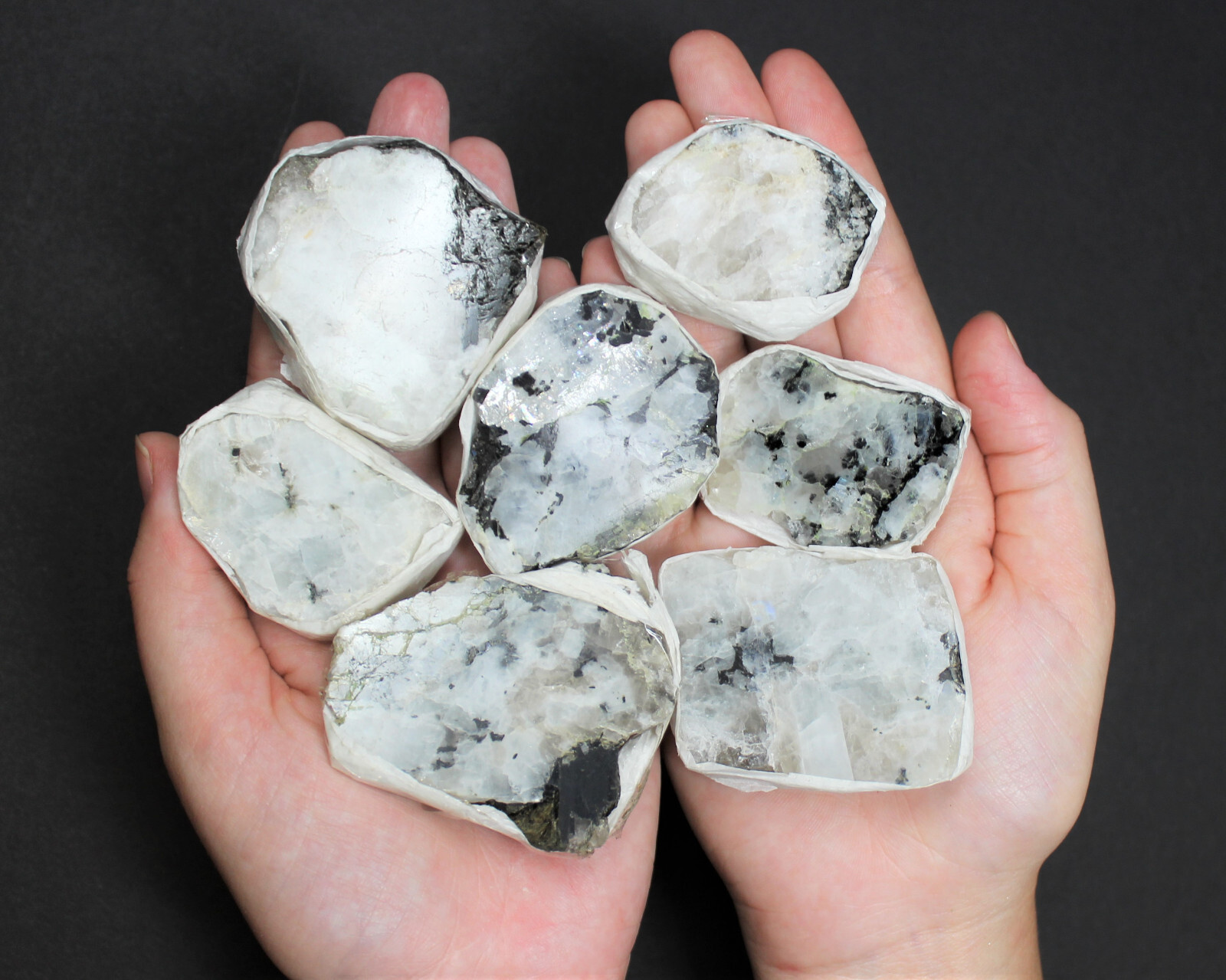 Rainbow Moonstone Premium Natural Rough Specimen Box: 8 or 12 Piece ‘AAA’ Grade