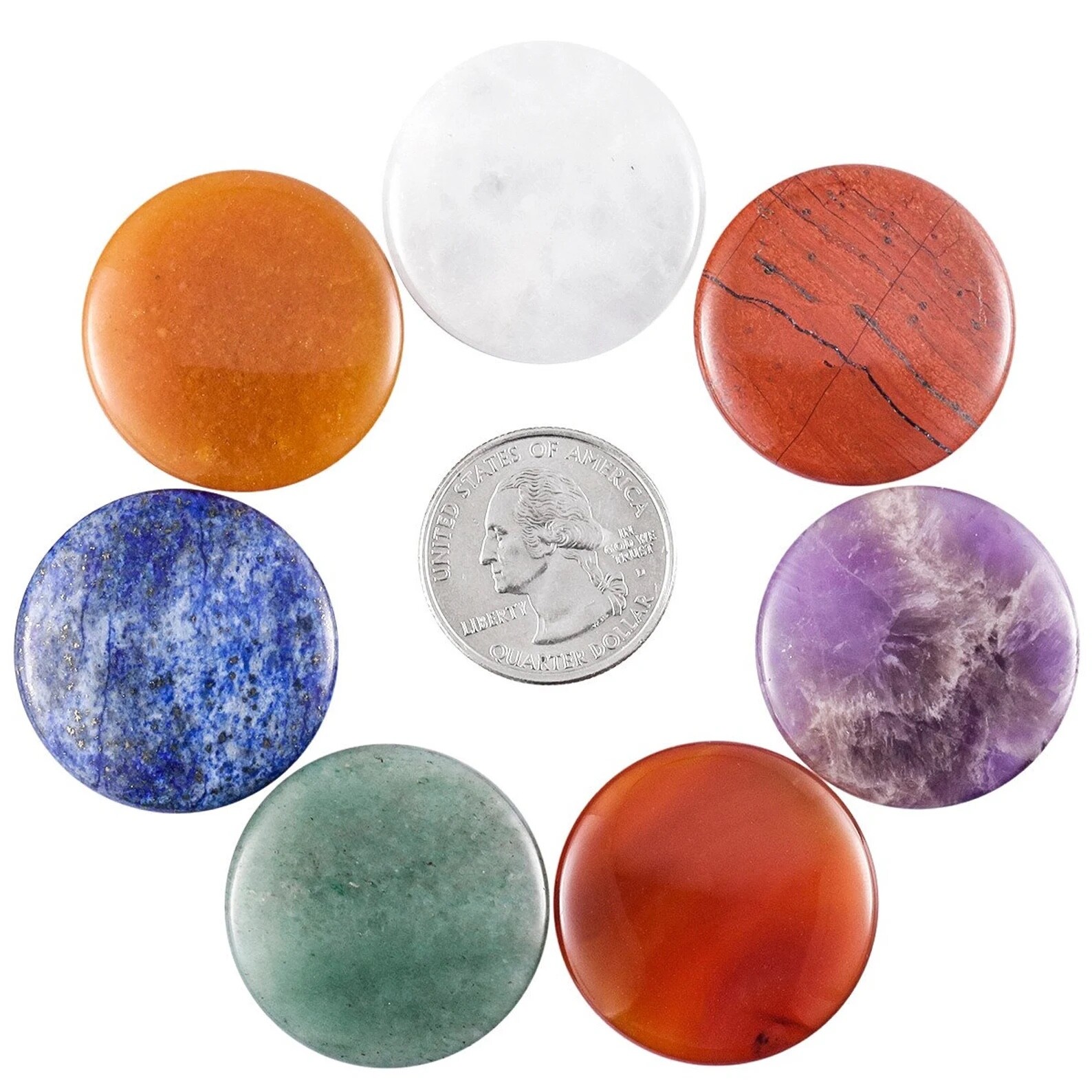 Natural 7 Chakra Stone Set, Polished Flat Worry Stones Palm Pocket Stones