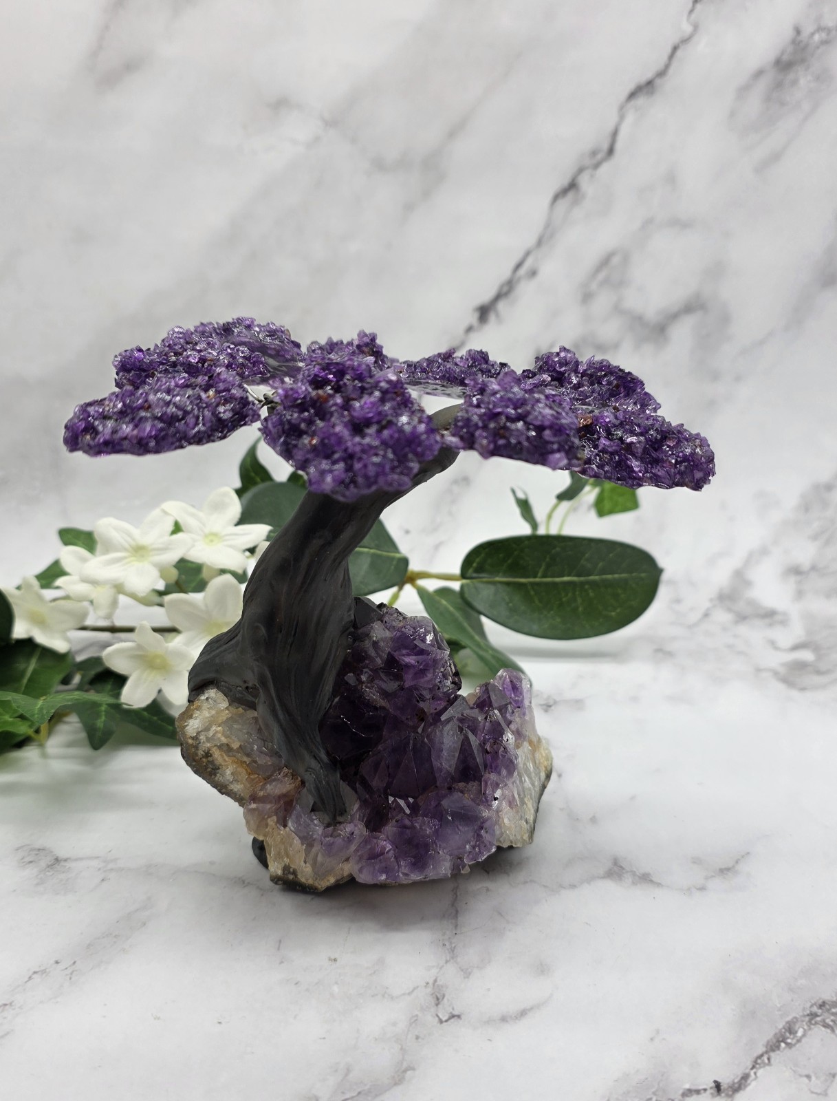 Amethyst Cluster Geode Sculpture Natural Amethyst Bonsai Money Tree Handcrafted