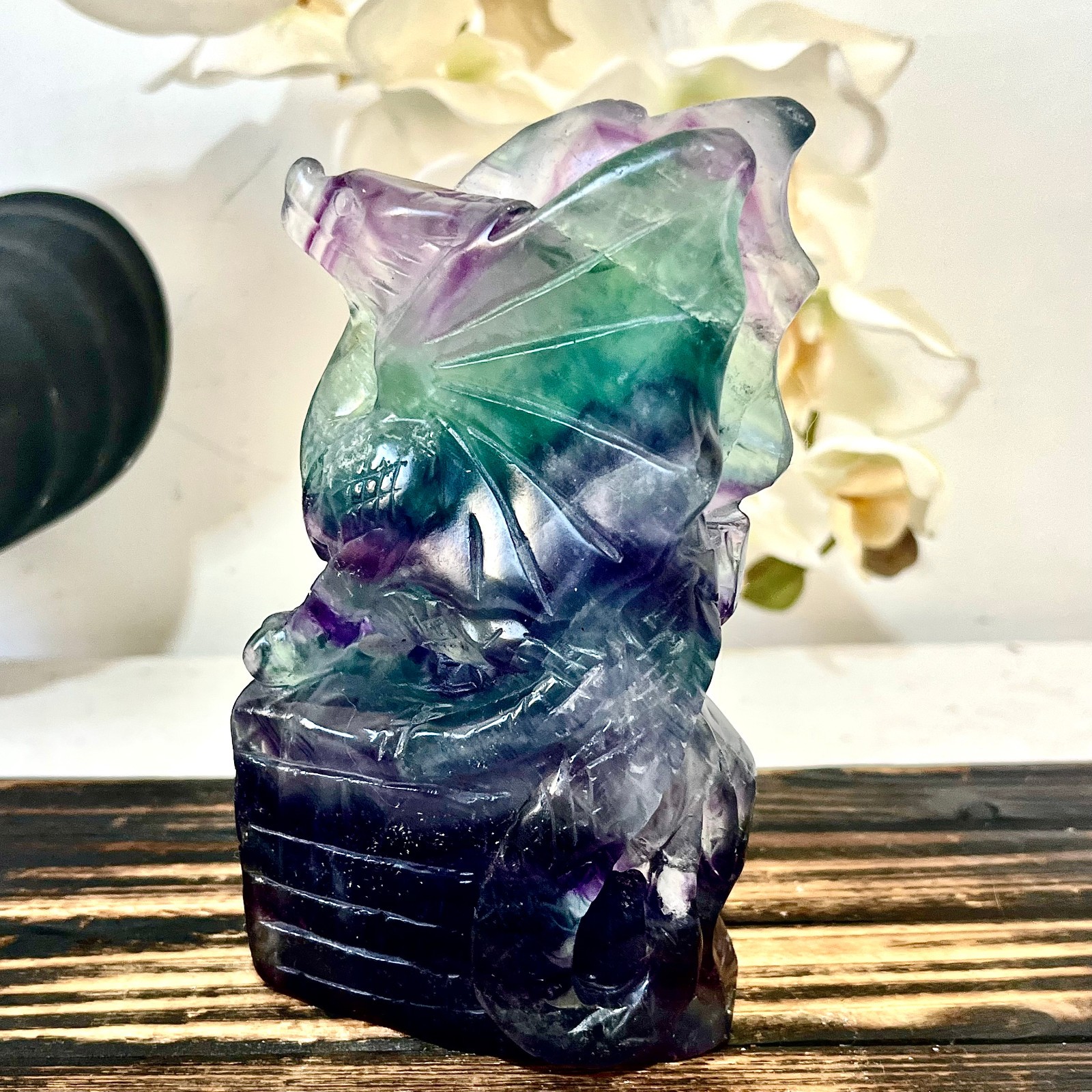 2.09LB Natural fluorite quartz products, hand carved and polished spiritual orna