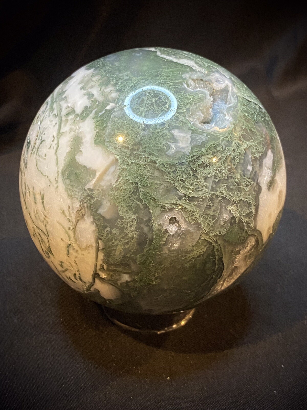 Druzy Moss Agate Sphere With Stand 3 Inches