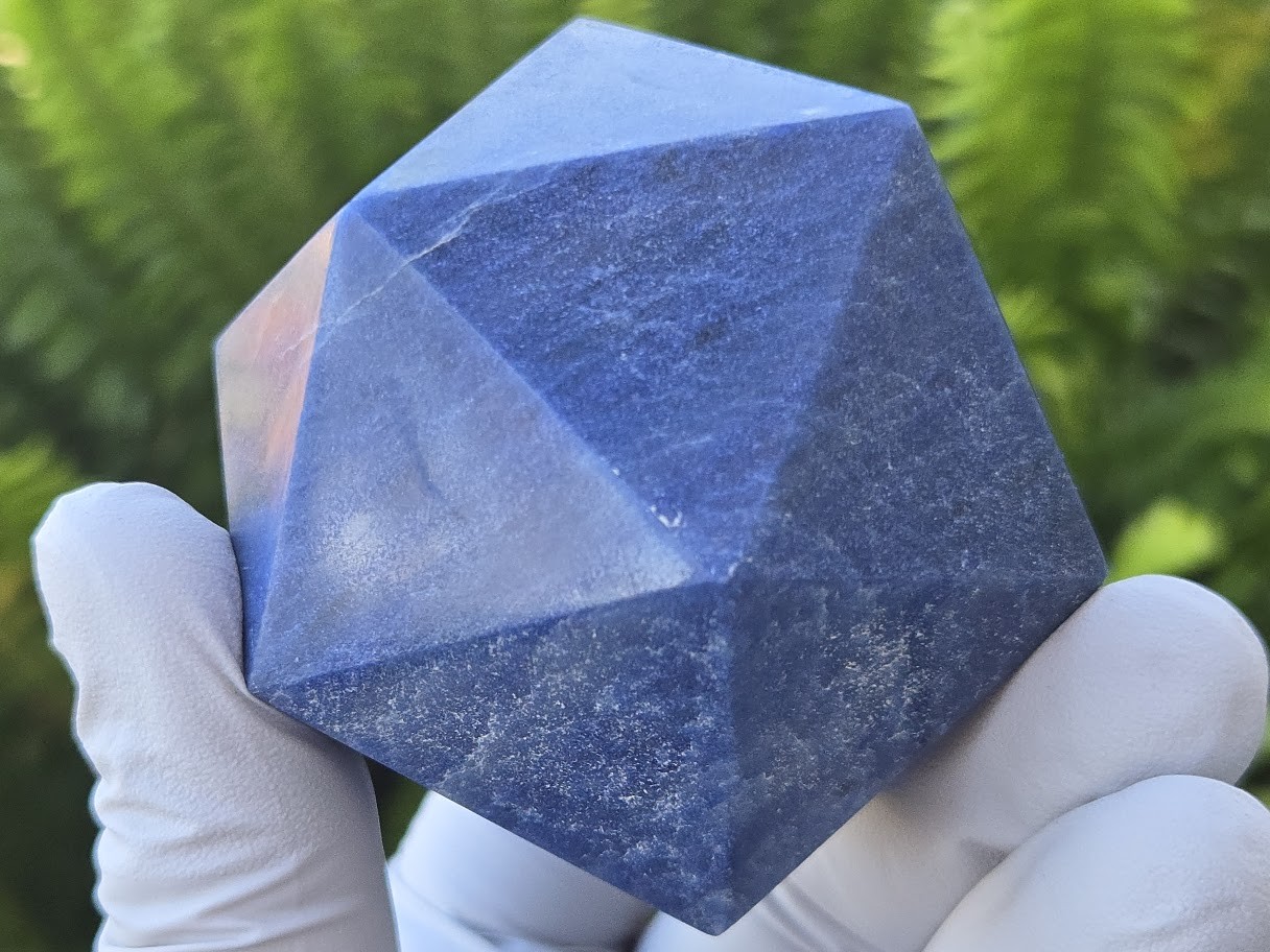Blue Aventurine Carved Geometric Icosahedron, Large (46mm to 60mm) Decorative