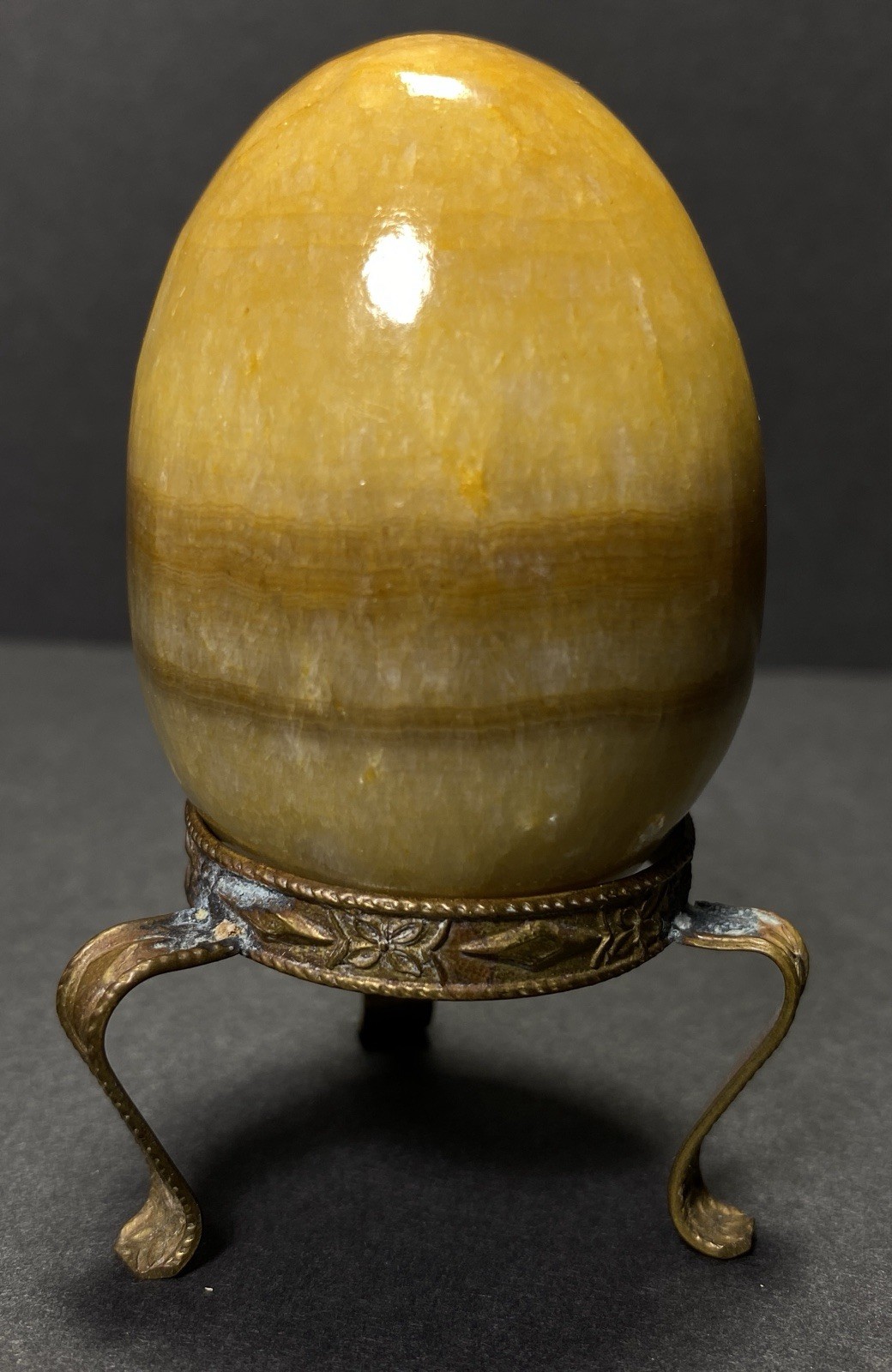 Natural Onyx Stone Egg With Stand Hand Polished Banded Agate Calcite Crystal