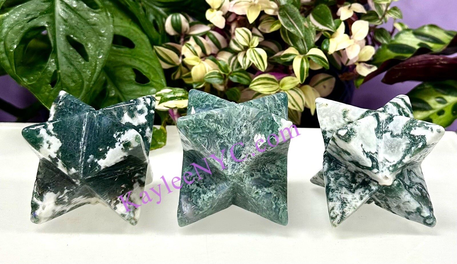 Wholesale Lot 3 PCs Natural Moss Agate Merkaba Healing Energy