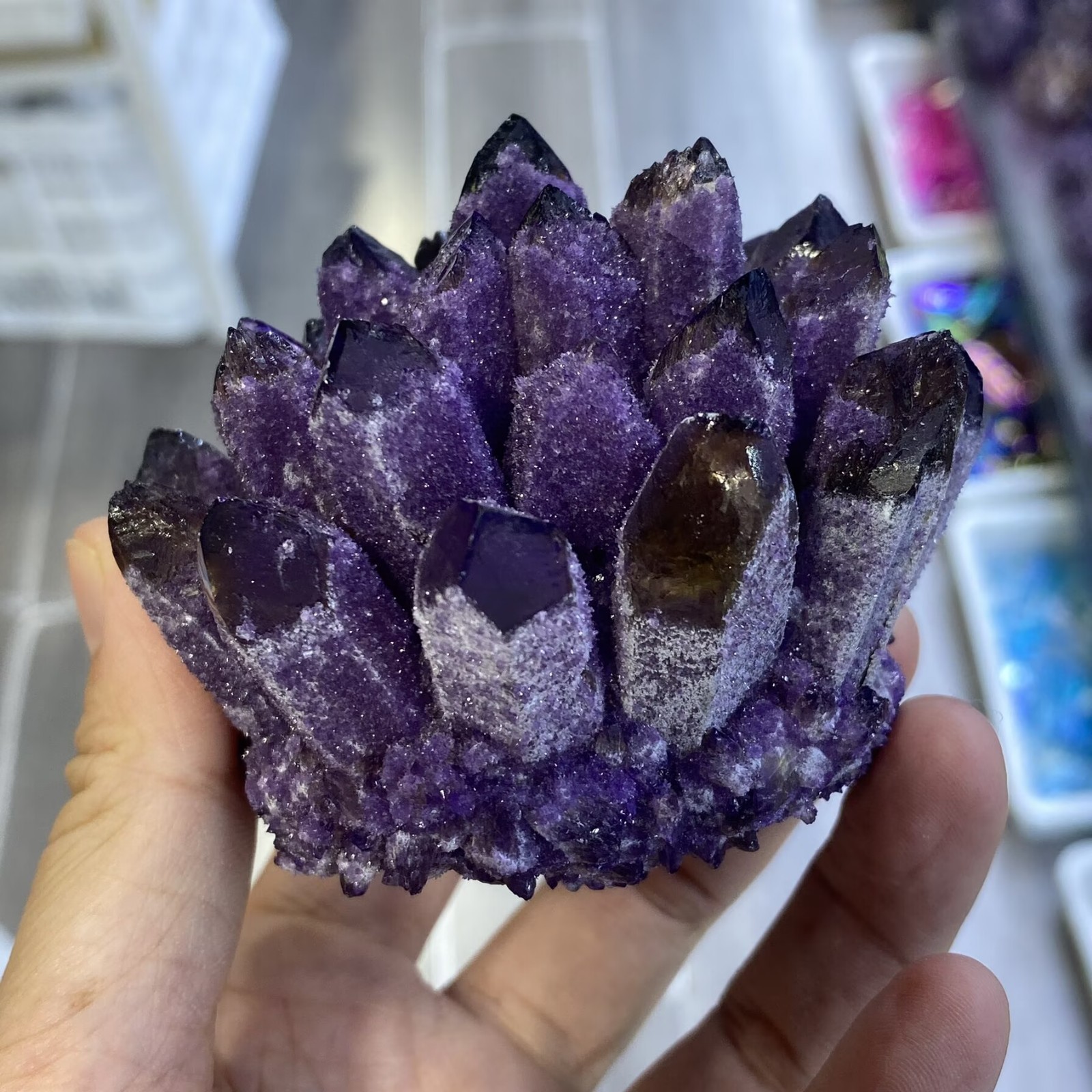 340g New purple Phantom Quartz Crystal Cluster Mineral Specimen Reiki Random