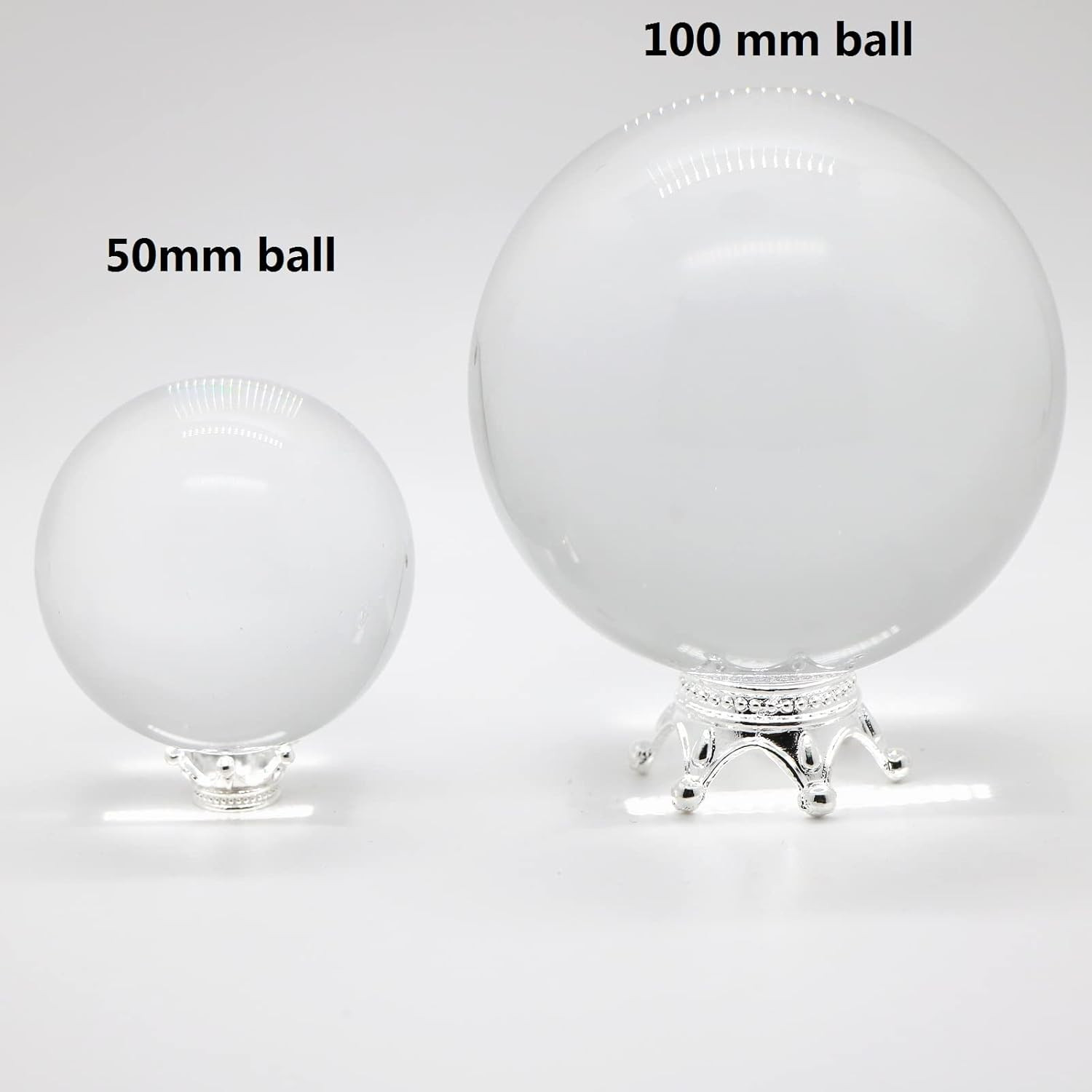 2 Sizes 10 Pcs Metal Silver Crystal Ball Stands Globe Stone Holders Sphere