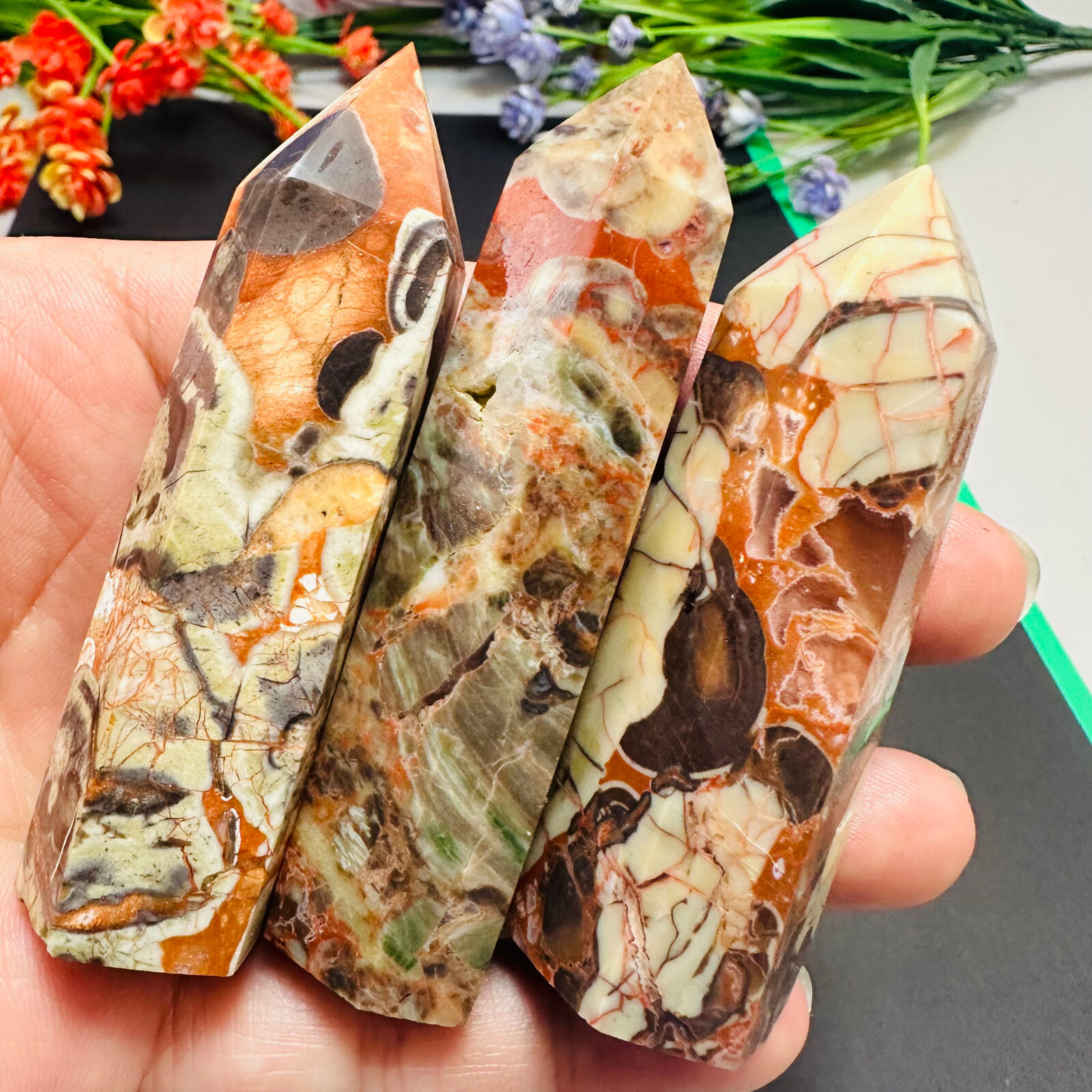 Natural Money Agate Obelisk Quartz Crystal Wand Tower Point Reiki Healing 1PC