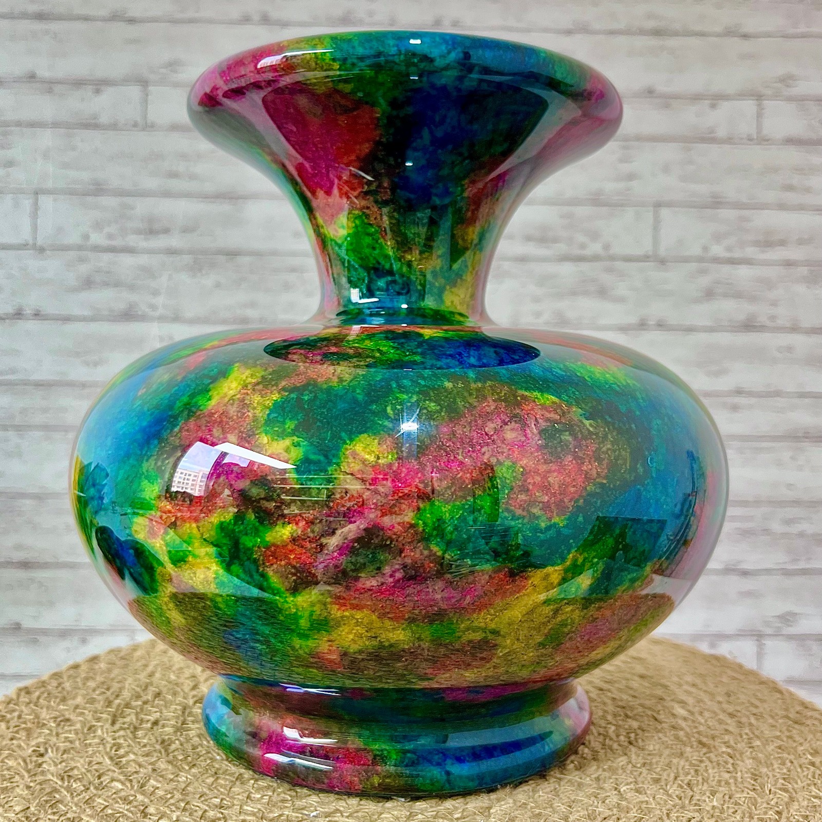 Taiwan Seven Colours Natural Jade Stone Flower Vase Bottle Jar Pot 10.6 lb