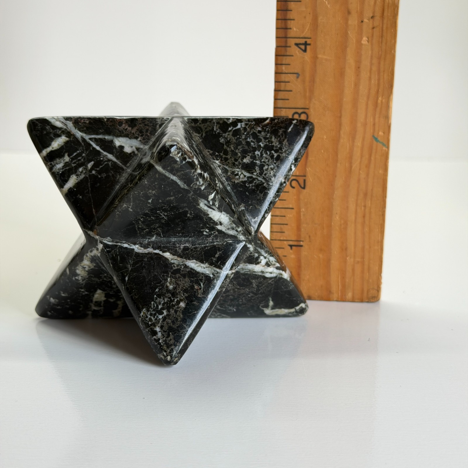Black Serpentine Merkaba Star Sacred Geometry Crystal Carving 3″ Polished