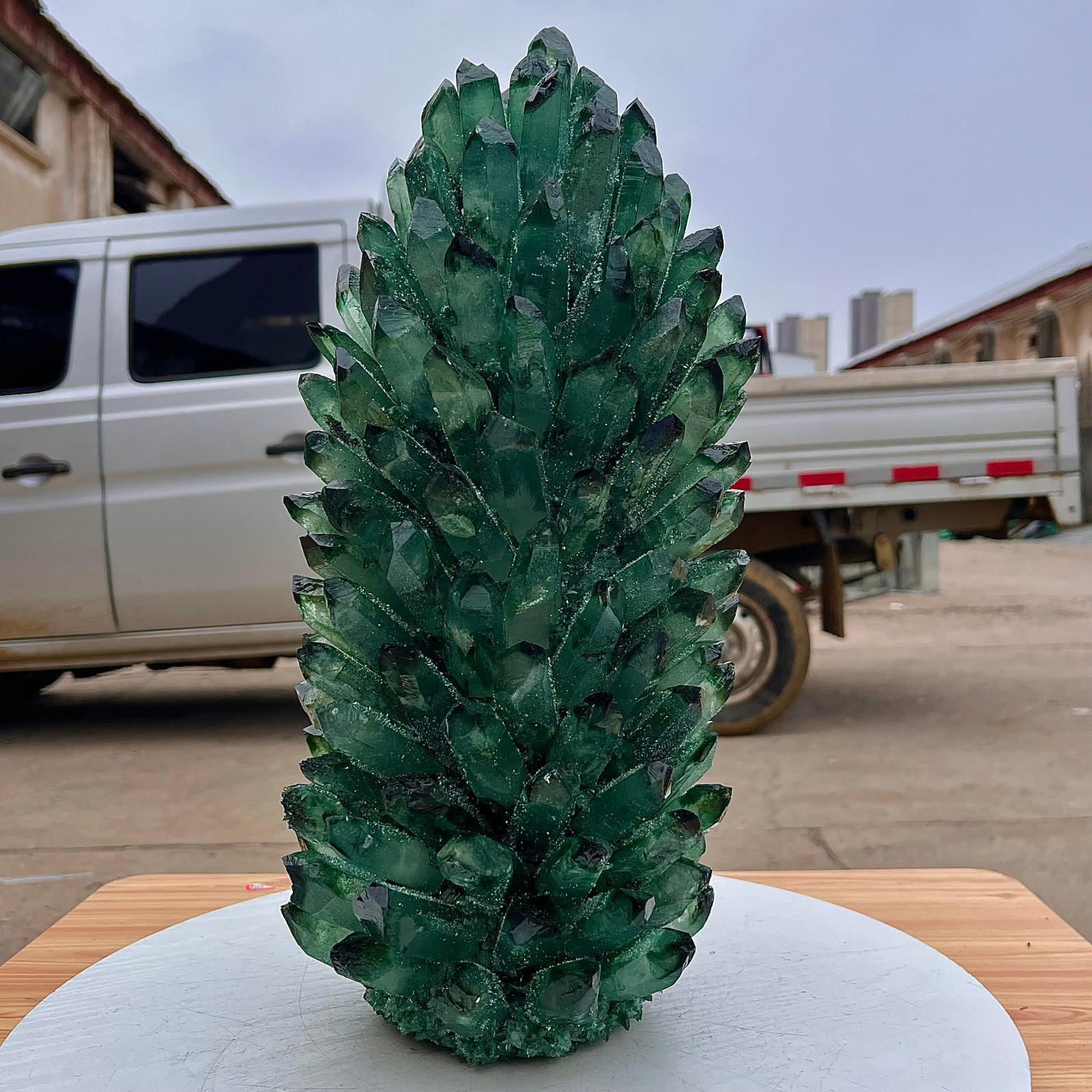 24.86LB Green crystal cluster column sample crystal flower home decor
