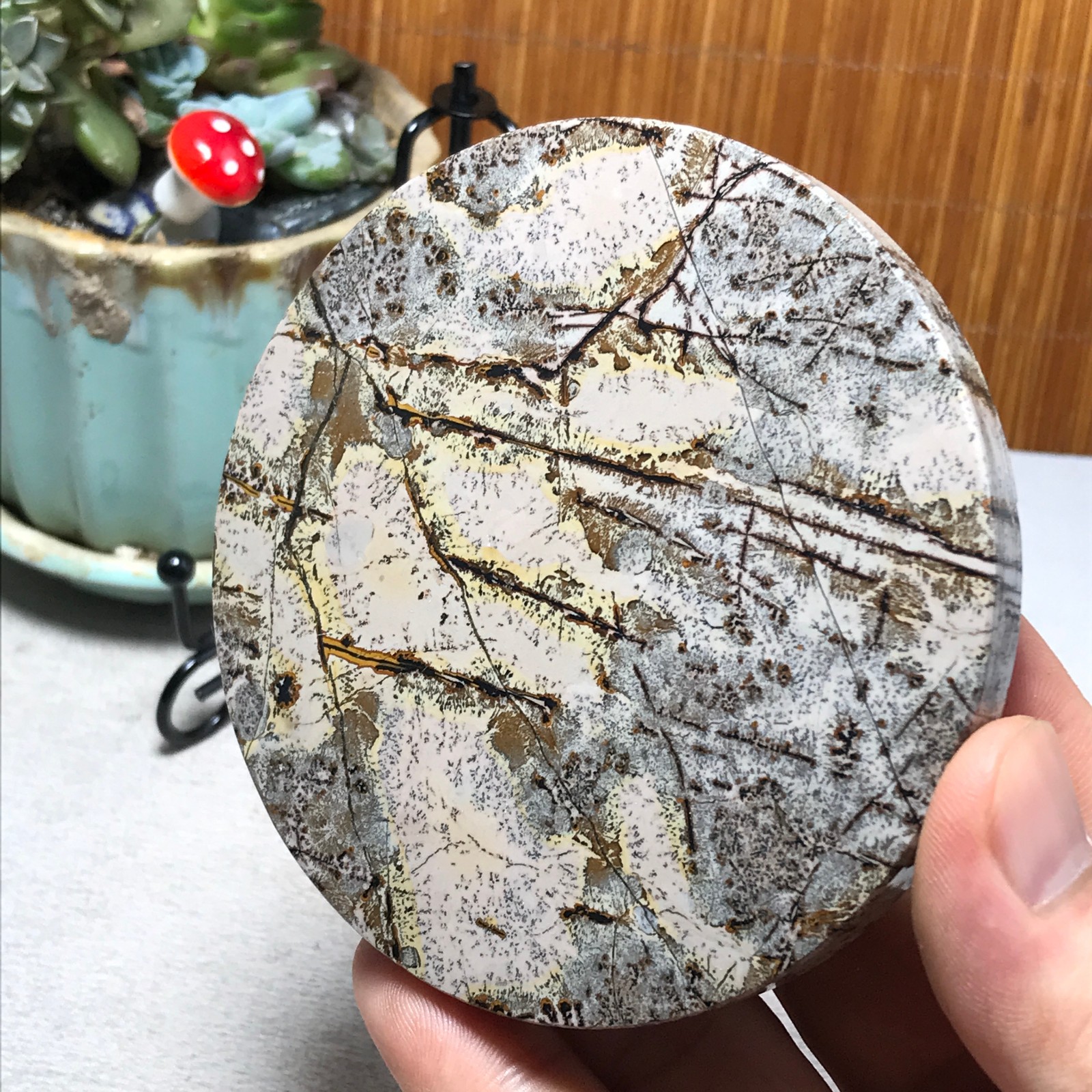 93mm Natural Chinese painting stone crystal ornaments for home decoration A6485