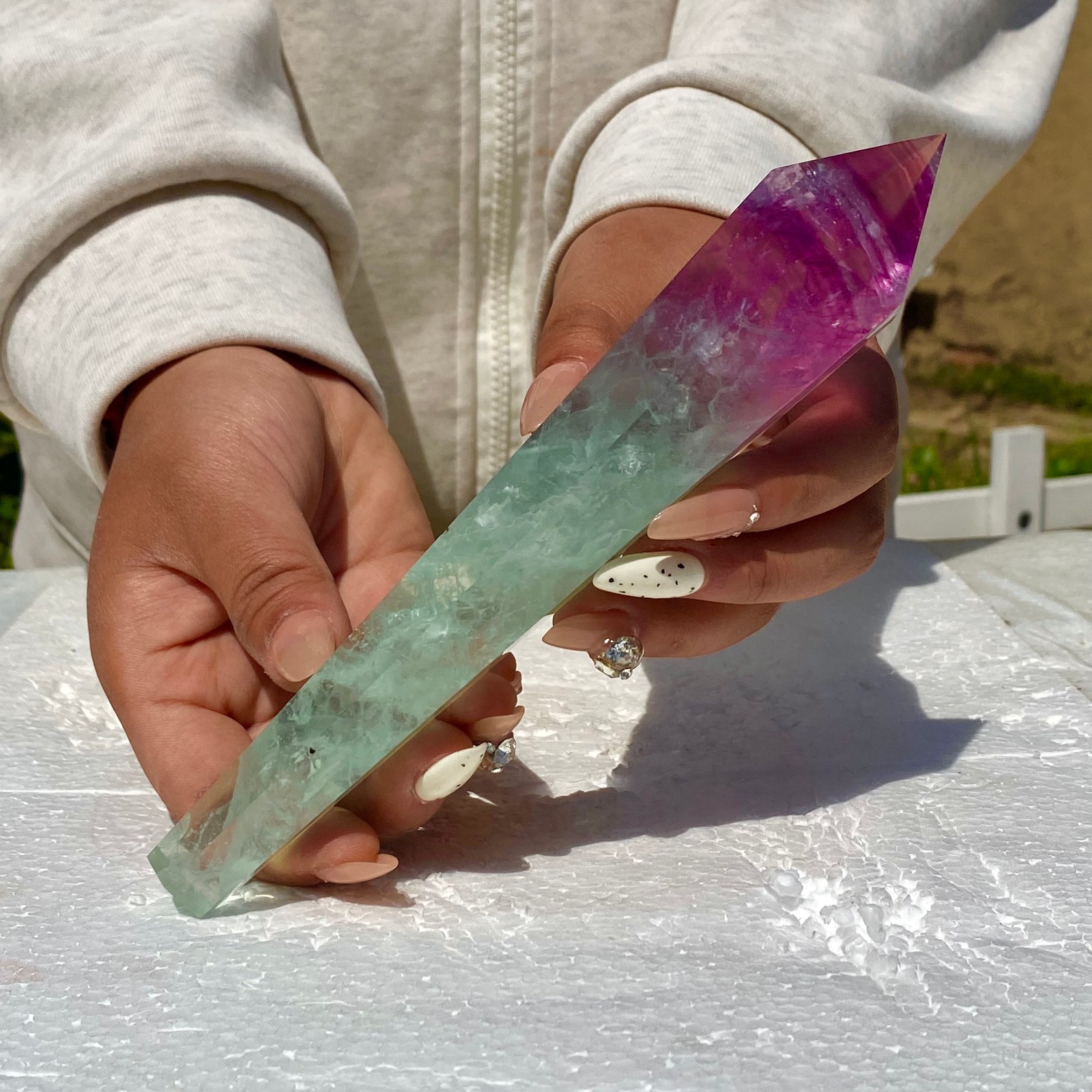 311G Top natural rainbow fluorite scepter crystal healing
