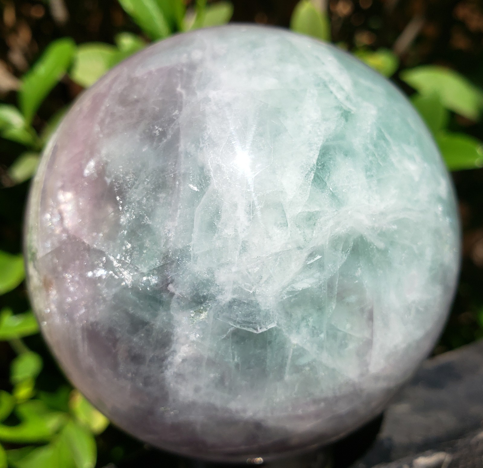 3″ Green Purple Fluorite Quartz Crystal Sphere Ball Orb Rainbow UV, 746g