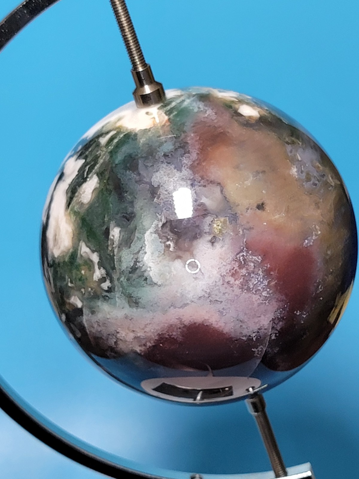 1.6 Lb Natural Aquatic Plants Agate Crystal Sphere with Aluminum Display Stand