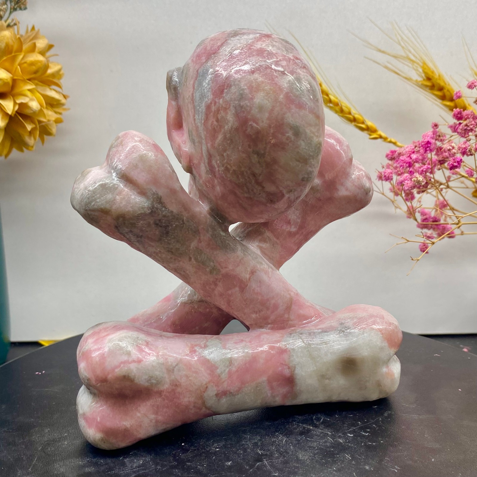 2.5LB Natural rose quartz crystal skull statue hand carved spiritual decoration